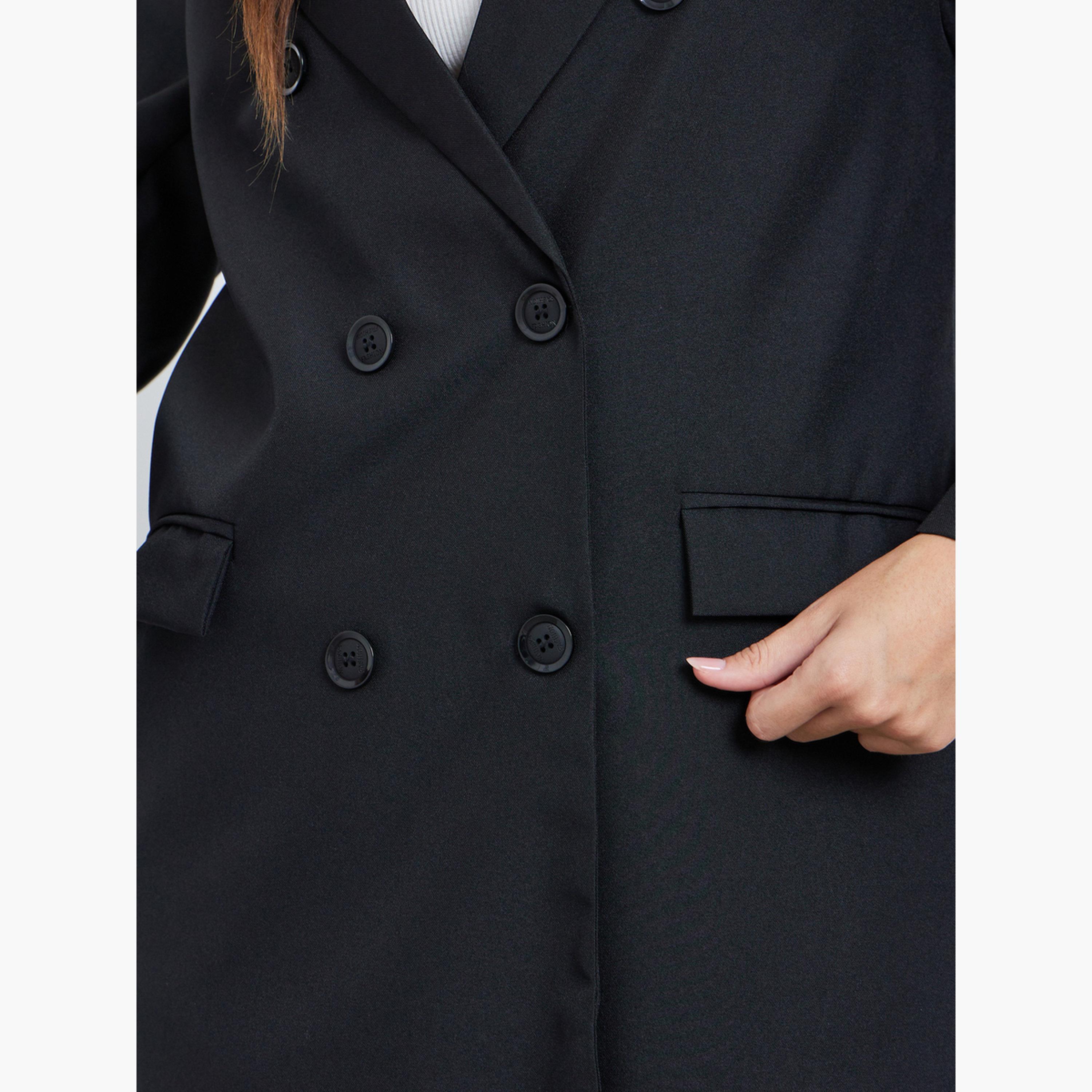 ستايلي - معطف أسود أزرار مزدوجة بطول الركبة للنساء -women-winterwear-coatsandjackets-coats-image-5