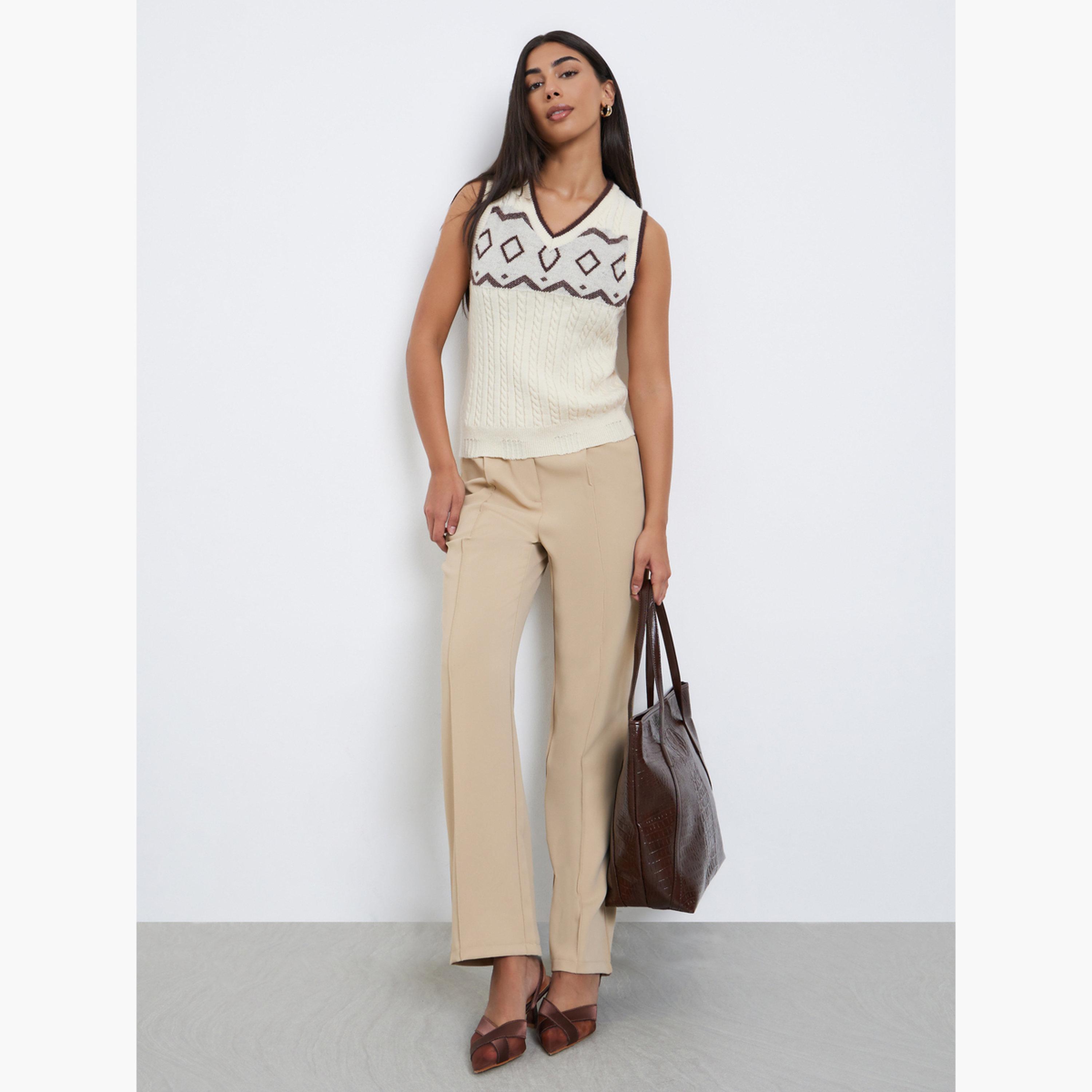 Styli Cream Cable Knit Patterned Vest-women-clothing-shirtsandblouses-blouses-image-2