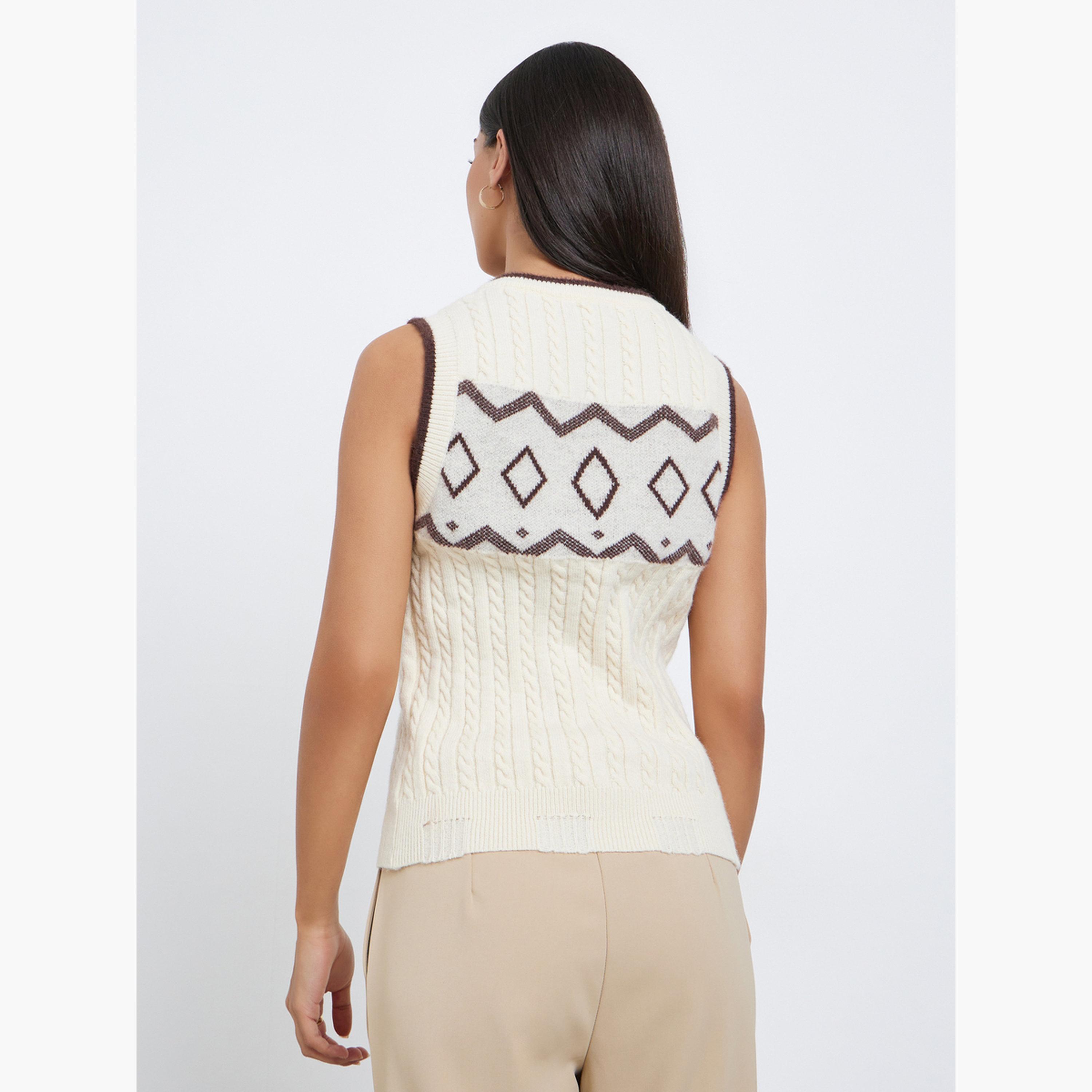 Styli Cream Cable Knit Patterned Vest-women-clothing-shirtsandblouses-blouses-image-4