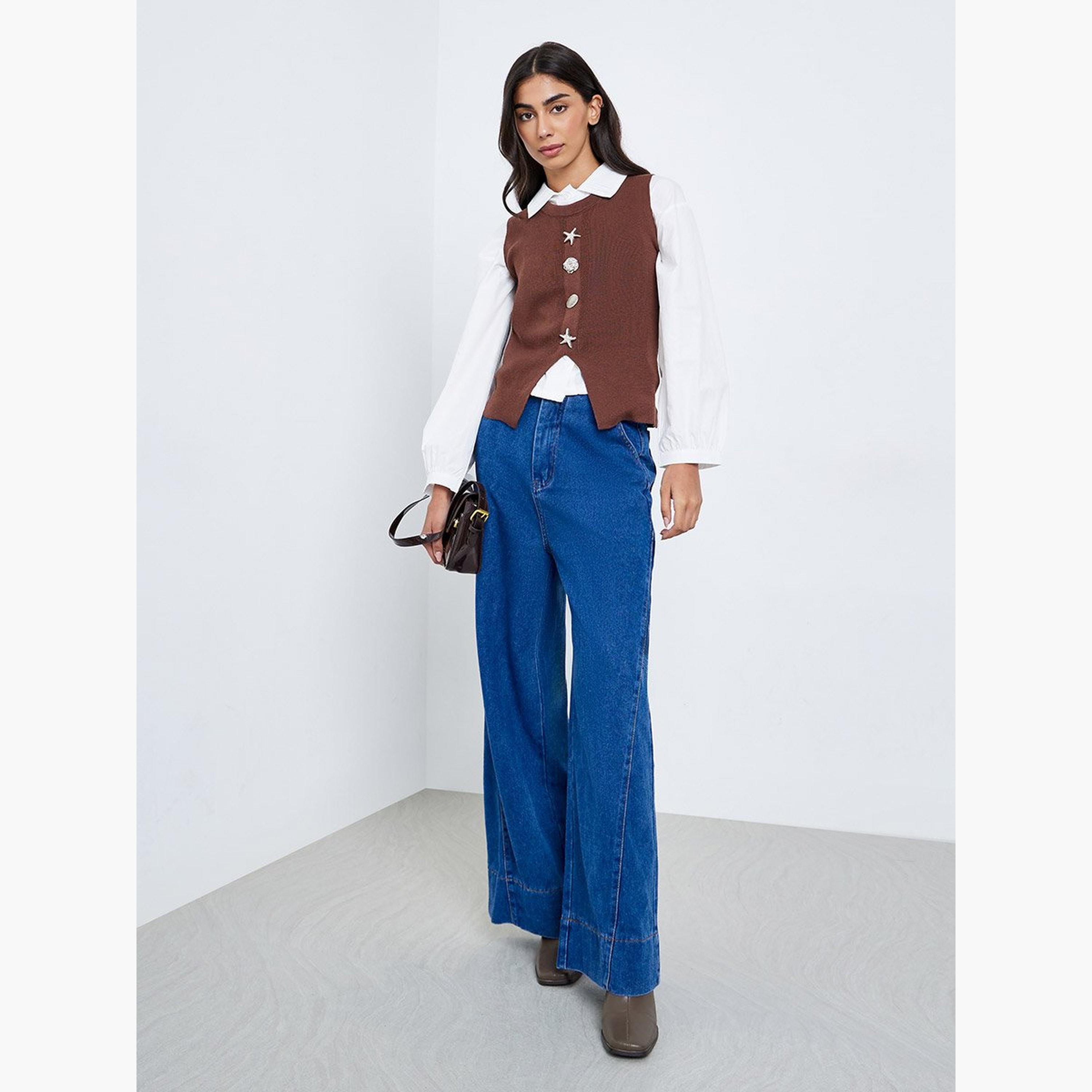ستايلي - سترة بنية اللون محبوكة بدون أكمام مع لمسات معدنية-women-clothing-shirtsandblouses-blouses-image-2