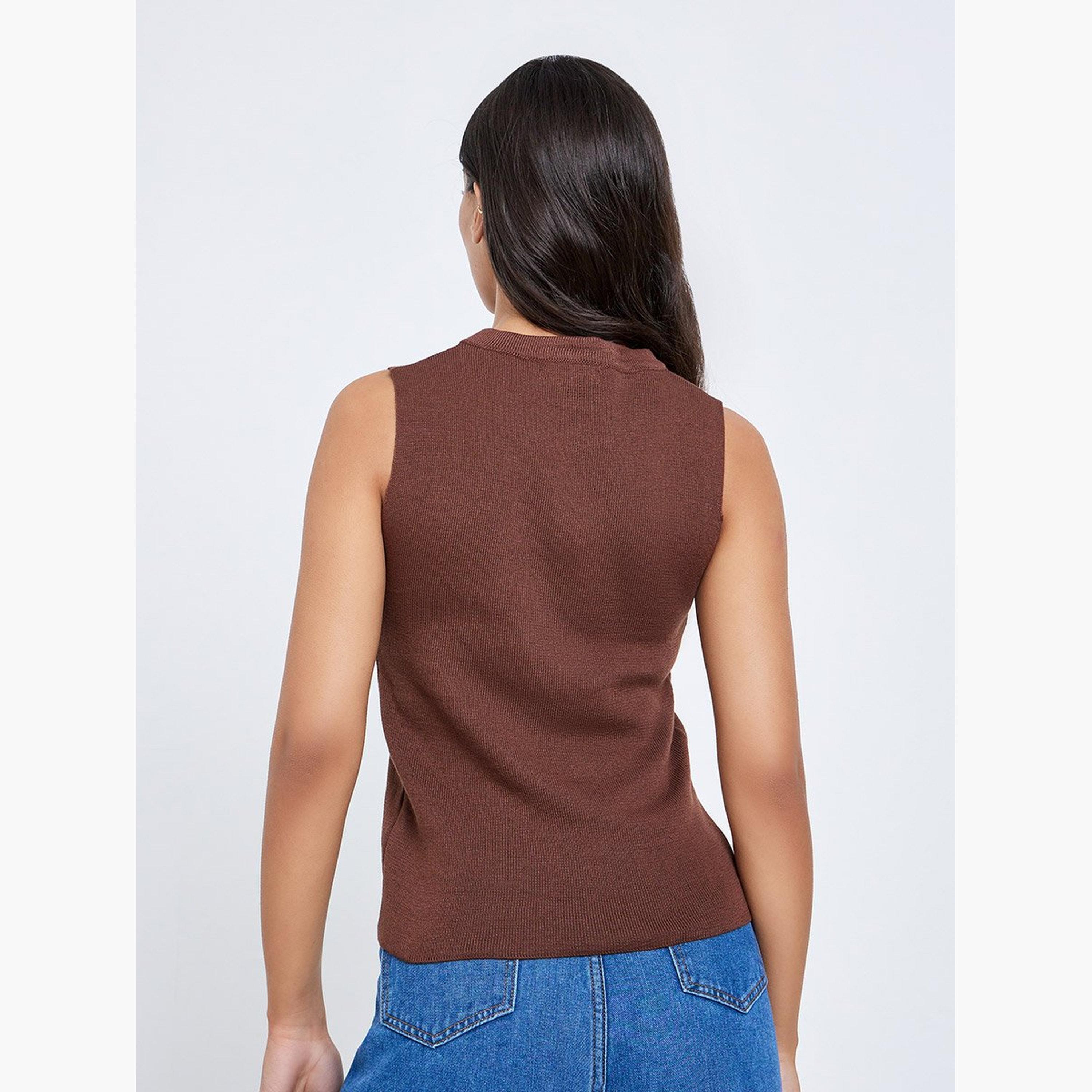 ستايلي - سترة بنية اللون محبوكة بدون أكمام مع لمسات معدنية-women-clothing-shirtsandblouses-blouses-image-5
