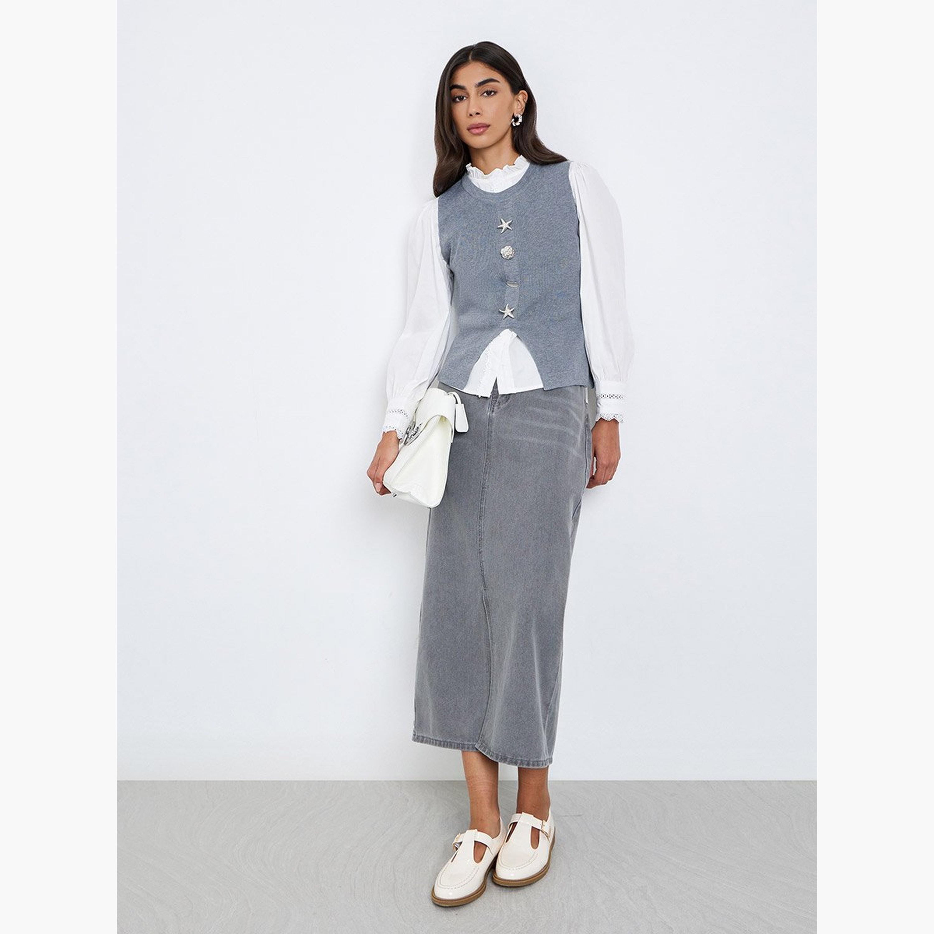 Styli Grey Knit Sleeveless Vest with Metal Accent-women-clothing-shirtsandblouses-blouses-image-2
