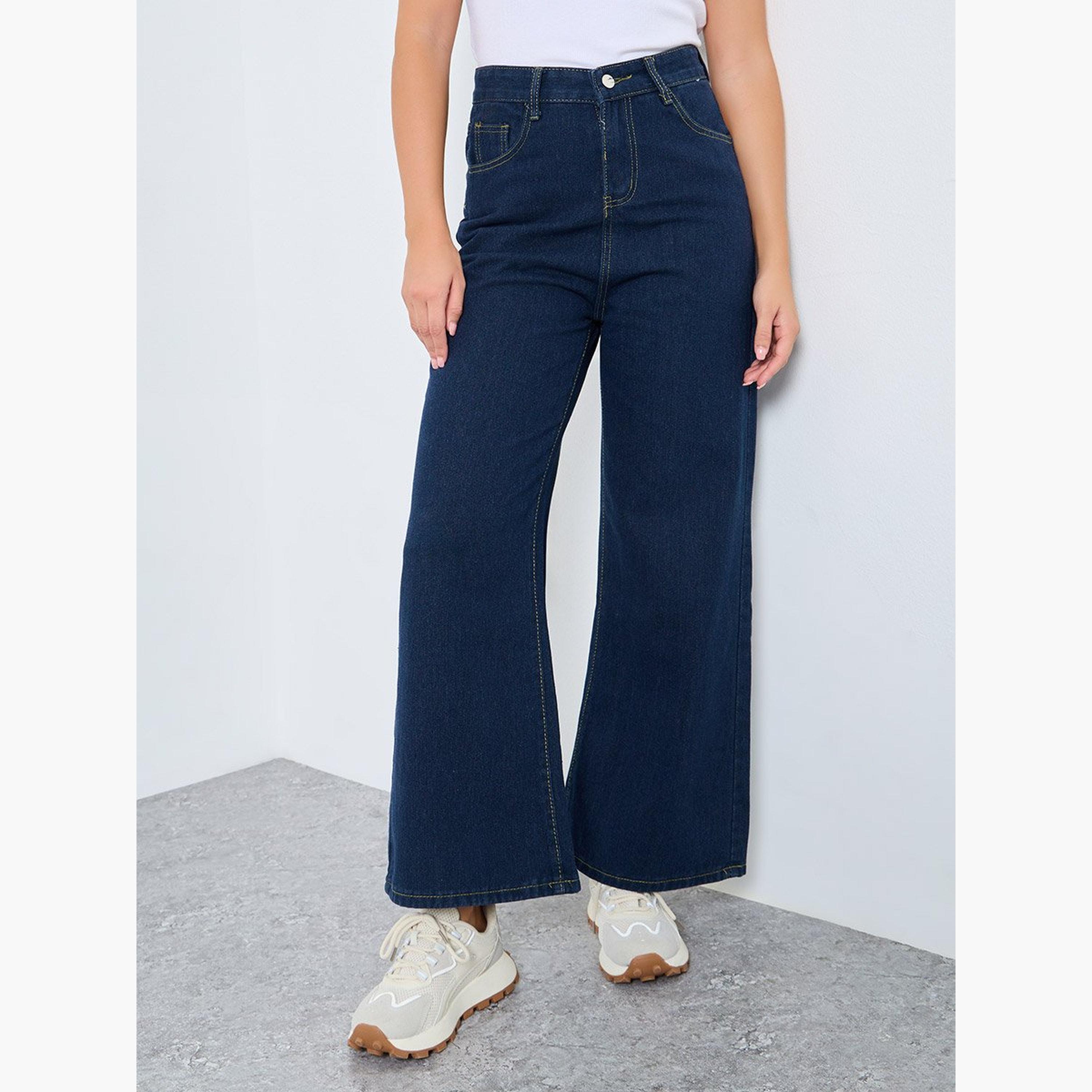 Styli Solid Mid Rise Wide Leg Jeans-women-clothing-bottoms-jeans-image-1