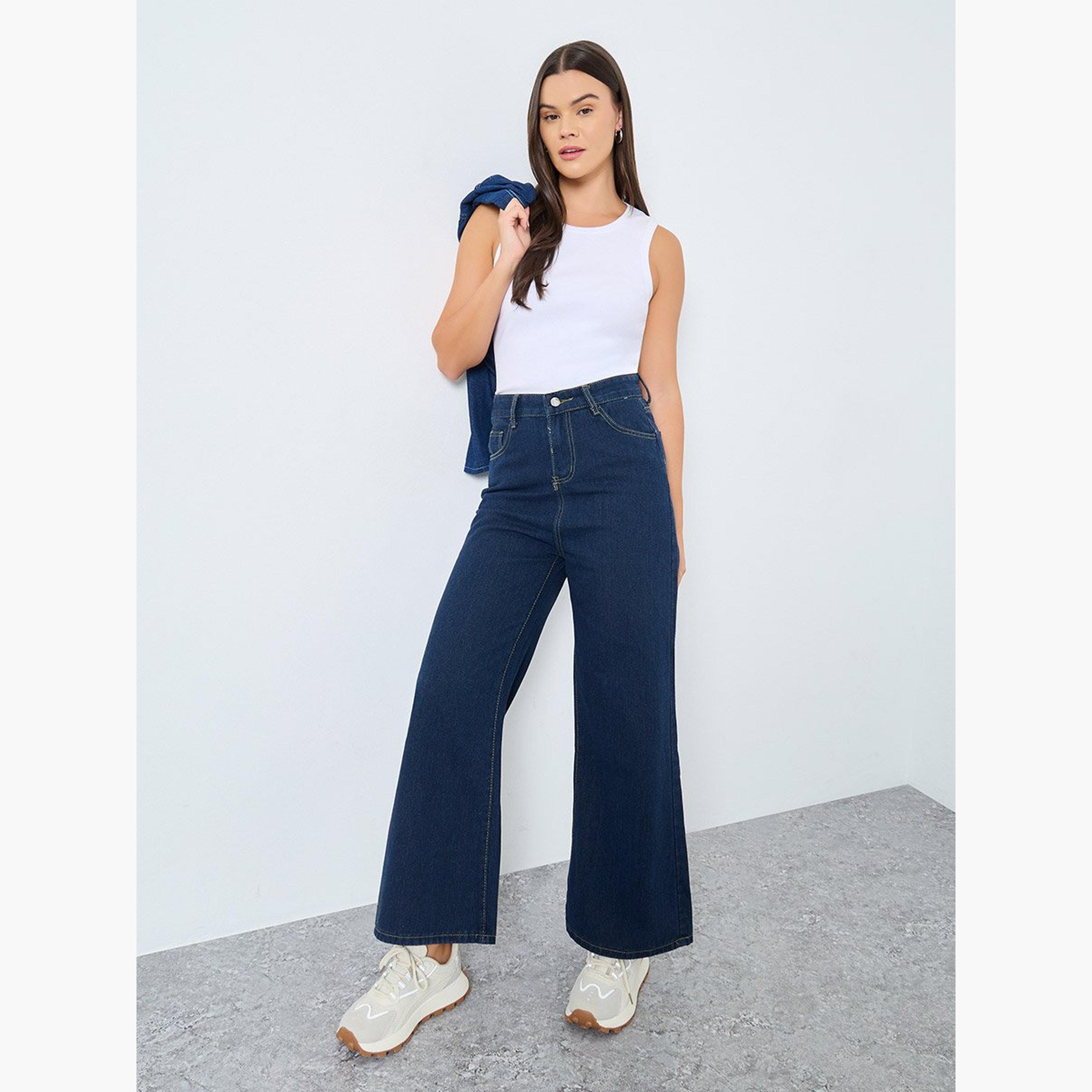 Styli Solid Mid Rise Wide Leg Jeans-women-clothing-bottoms-jeans-image-2