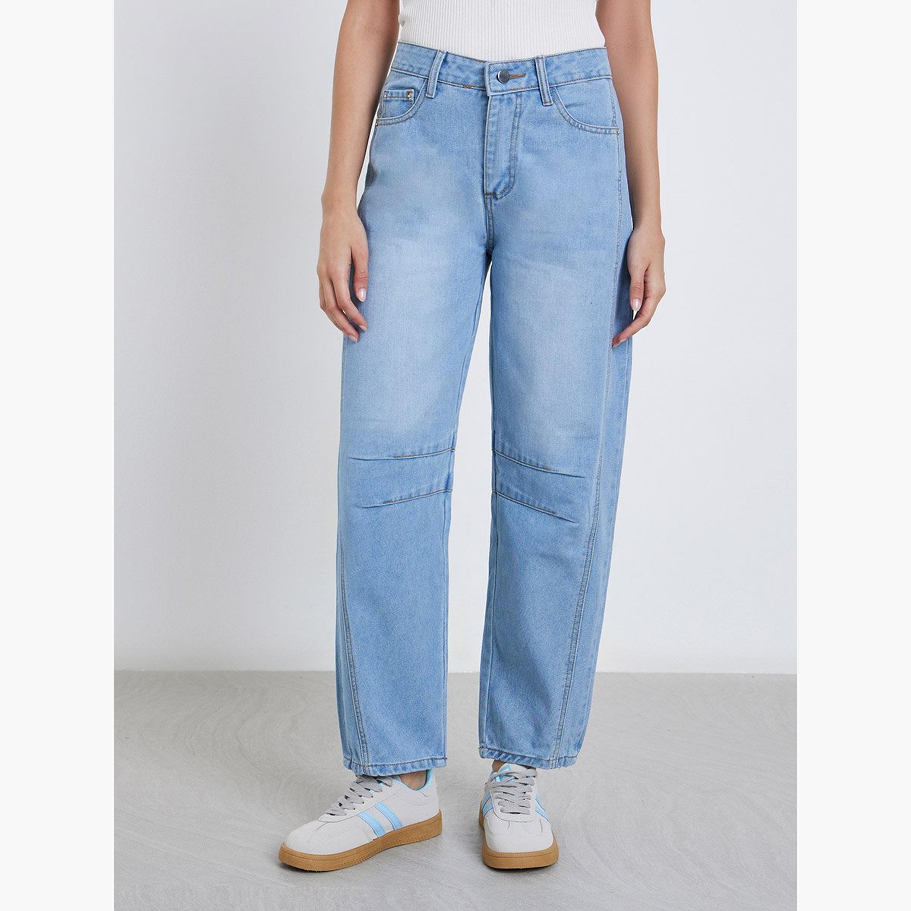 ستايلي - بنطال جينز باهت قصة قصّة قصّة مريح وخصر مرتفع-women-clothing-bottoms-jeans-image-1