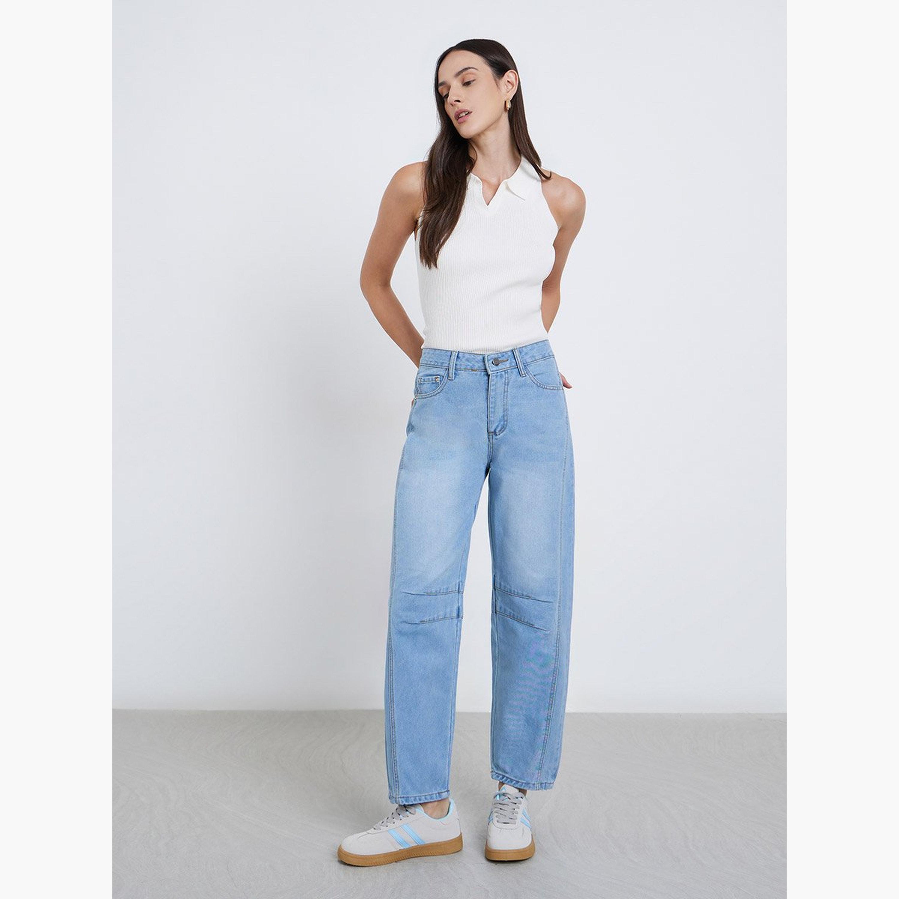 ستايلي - بنطال جينز باهت قصة قصّة قصّة مريح وخصر مرتفع-women-clothing-bottoms-jeans-image-2