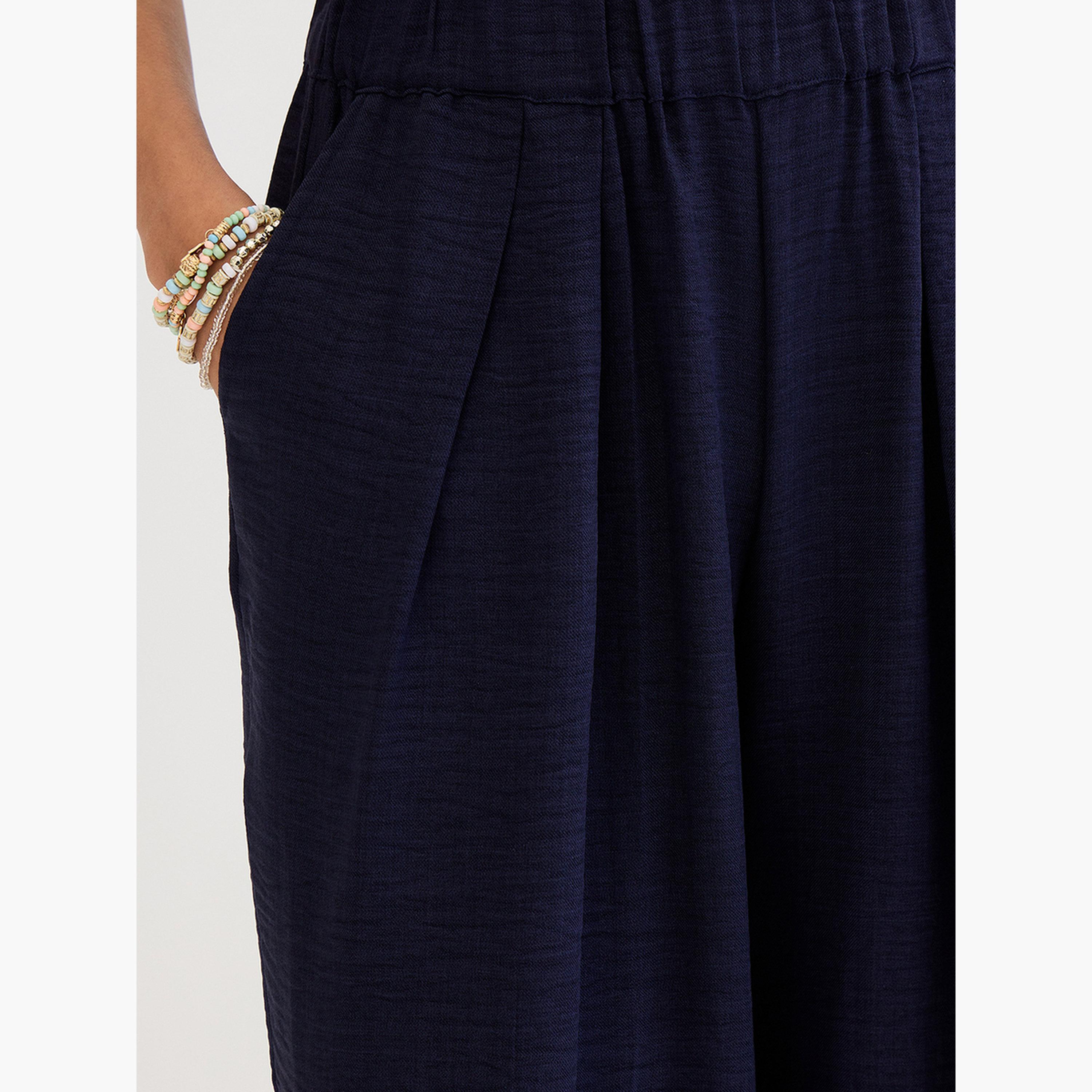 فيميلا - بنطال أزرق داكن بساق واسعة وتفاصيل مطوية-women-clothing-bottoms-trousers-image-5