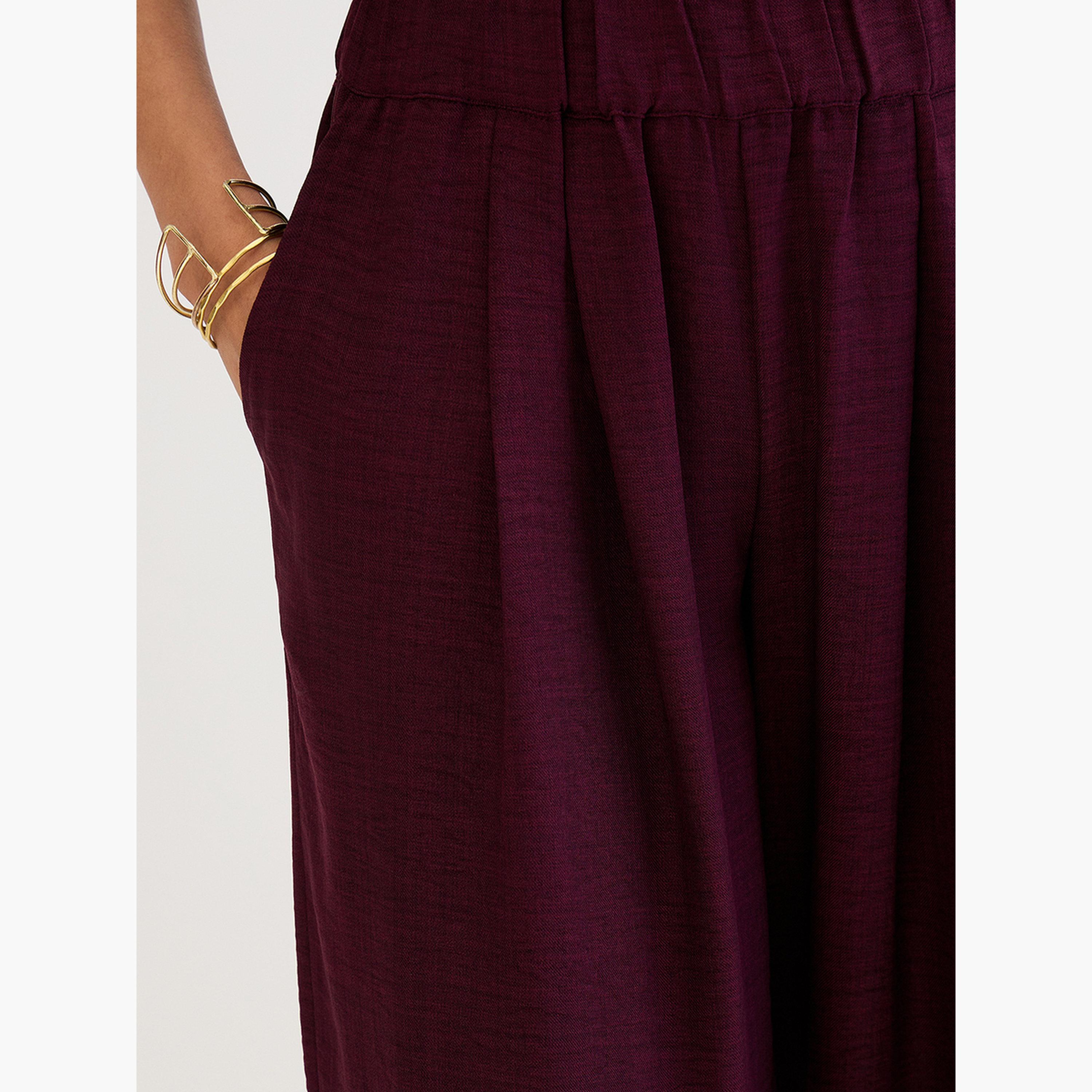 فيميلا - بنطال برغندي واسع الساق مع طيات-women-clothing-bottoms-trousers-image-5