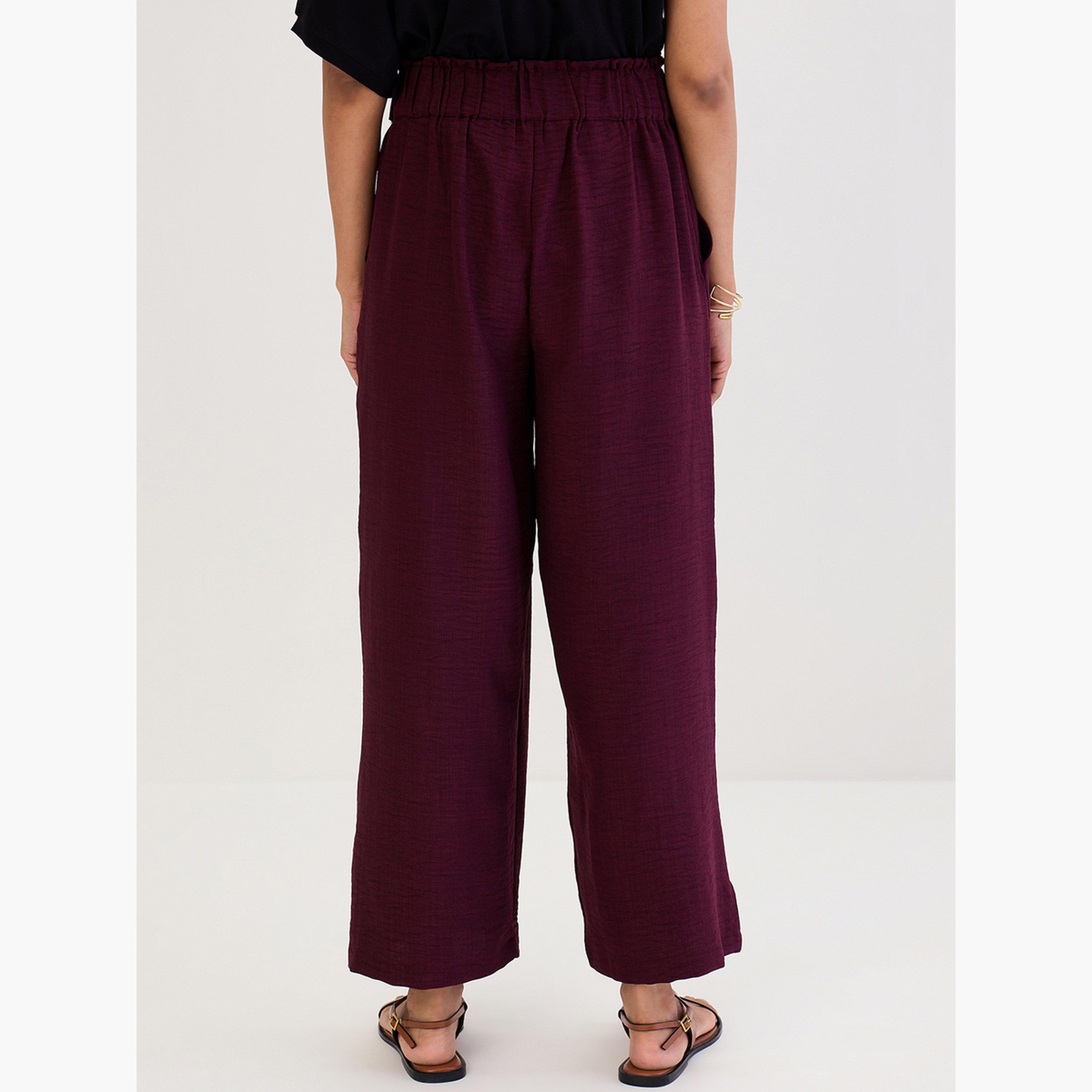 فيميلا - بنطال برغندي واسع الساق مع طيات-women-clothing-bottoms-trousers-image-6