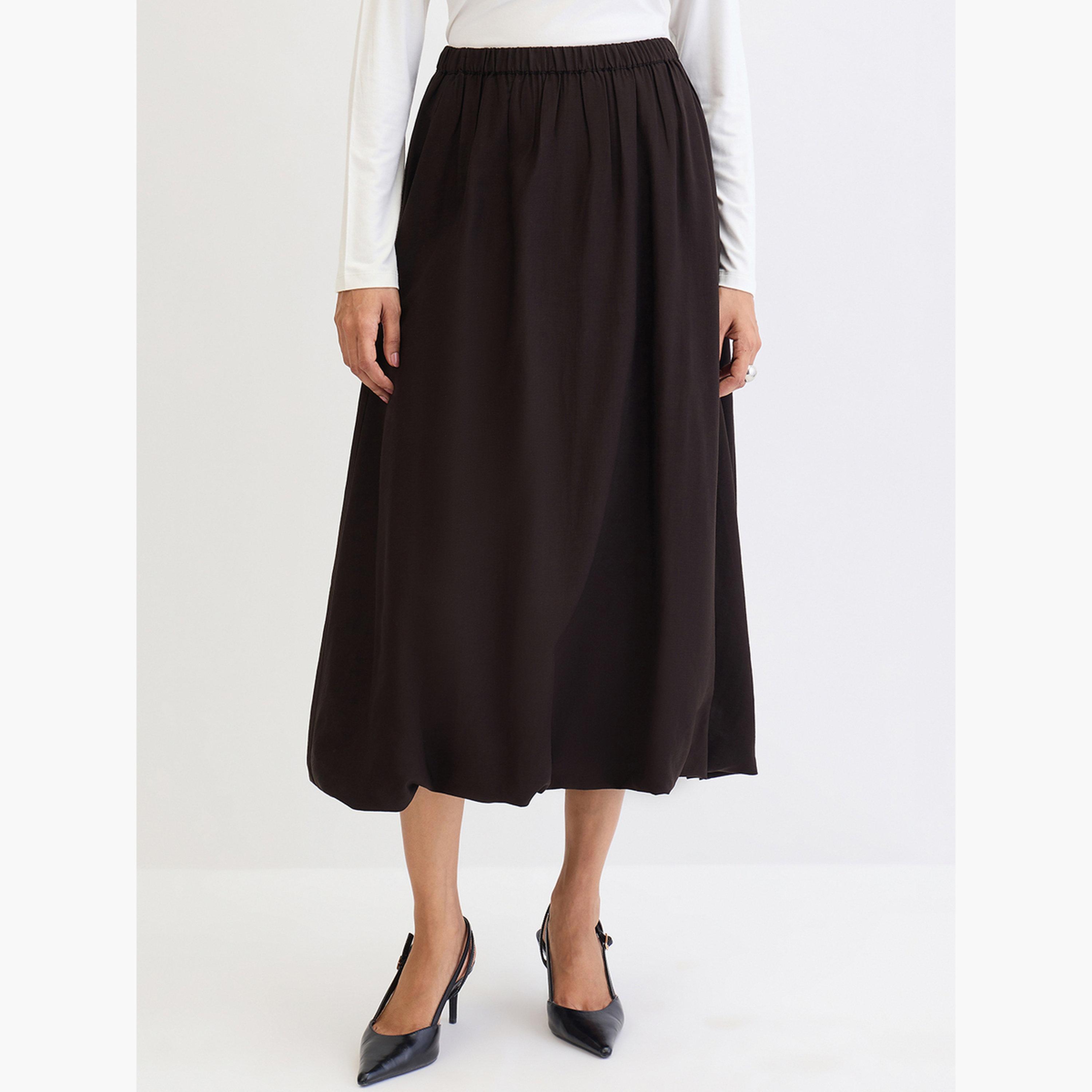 فيميلا - تنورة متوسط الطول سوداء ذات حافة منتفخة-women-clothing-bottoms-skirts-image-1