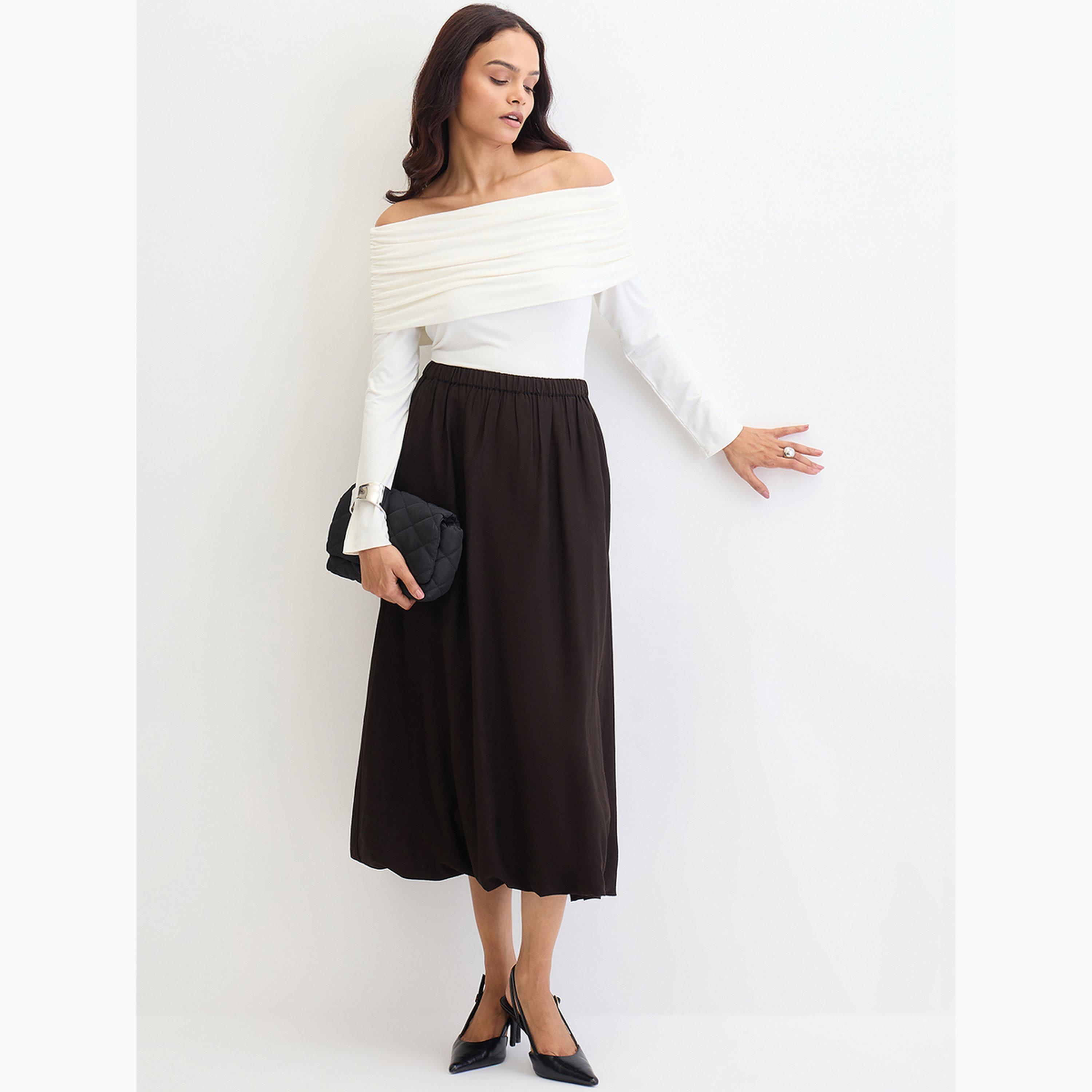 Femmella Black Bubble Hem Midi Skirt-women-clothing-bottoms-skirts-image-2