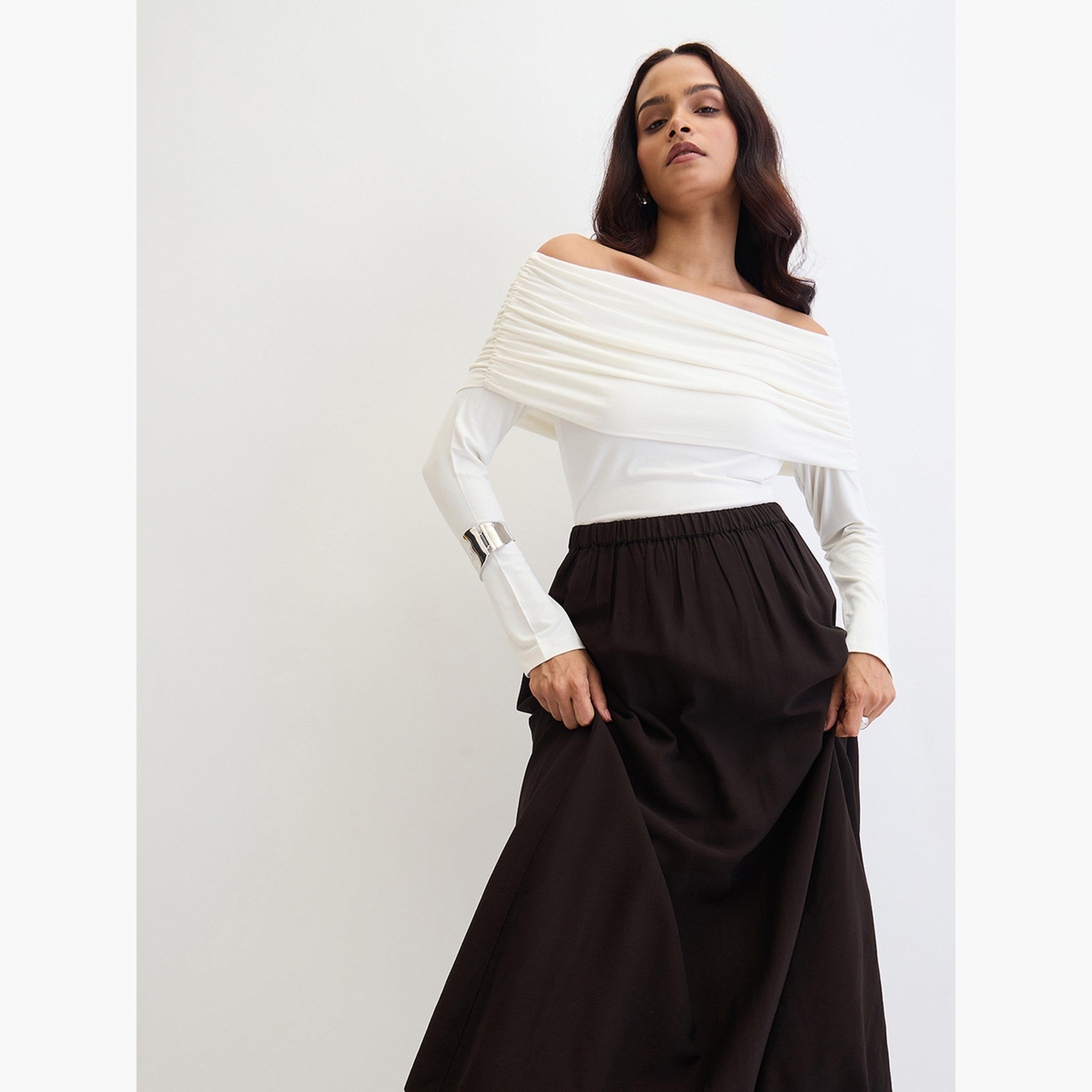 فيميلا - تنورة متوسط الطول سوداء ذات حافة منتفخة-women-clothing-bottoms-skirts-image-3