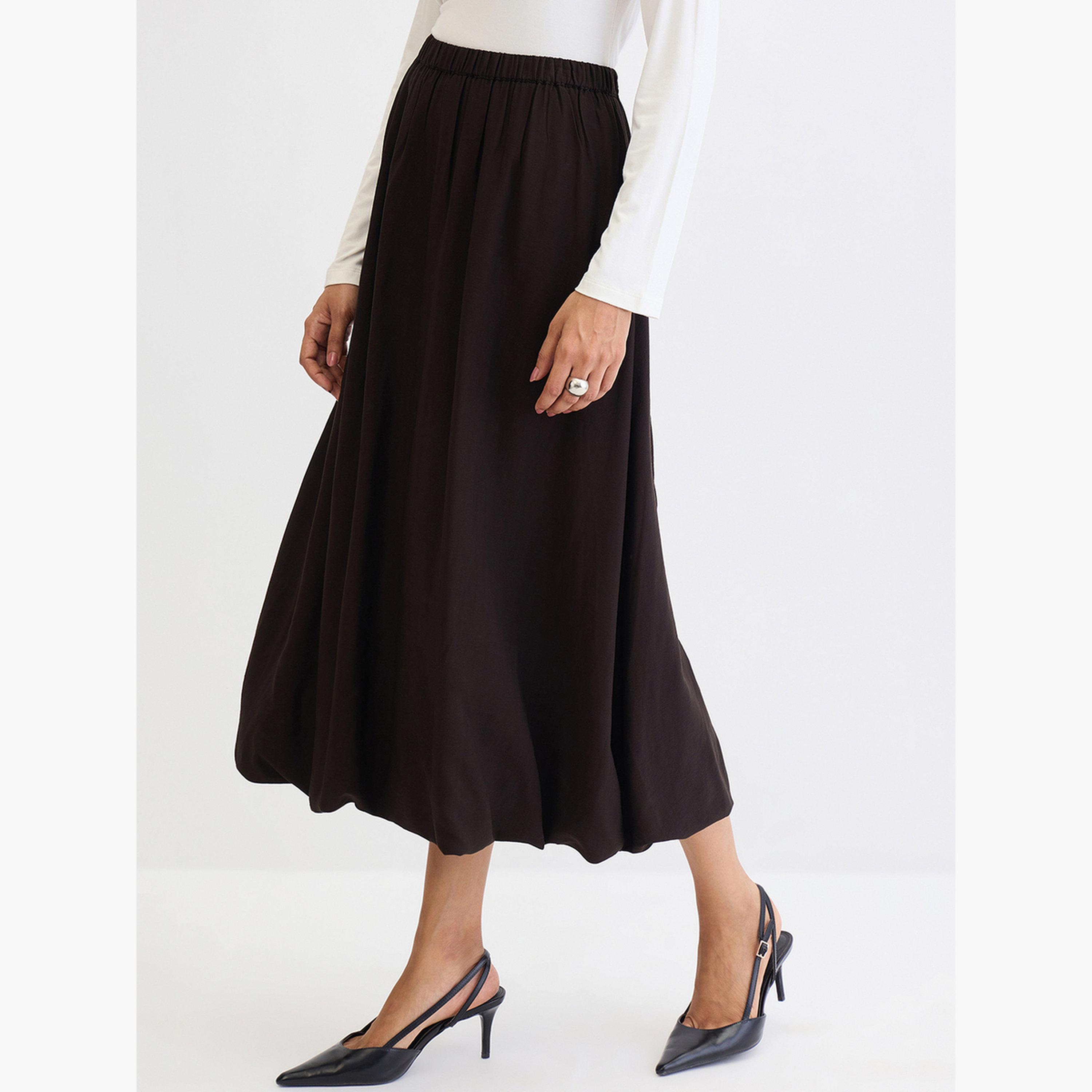 Femmella Black Bubble Hem Midi Skirt-women-clothing-bottoms-skirts-image-4