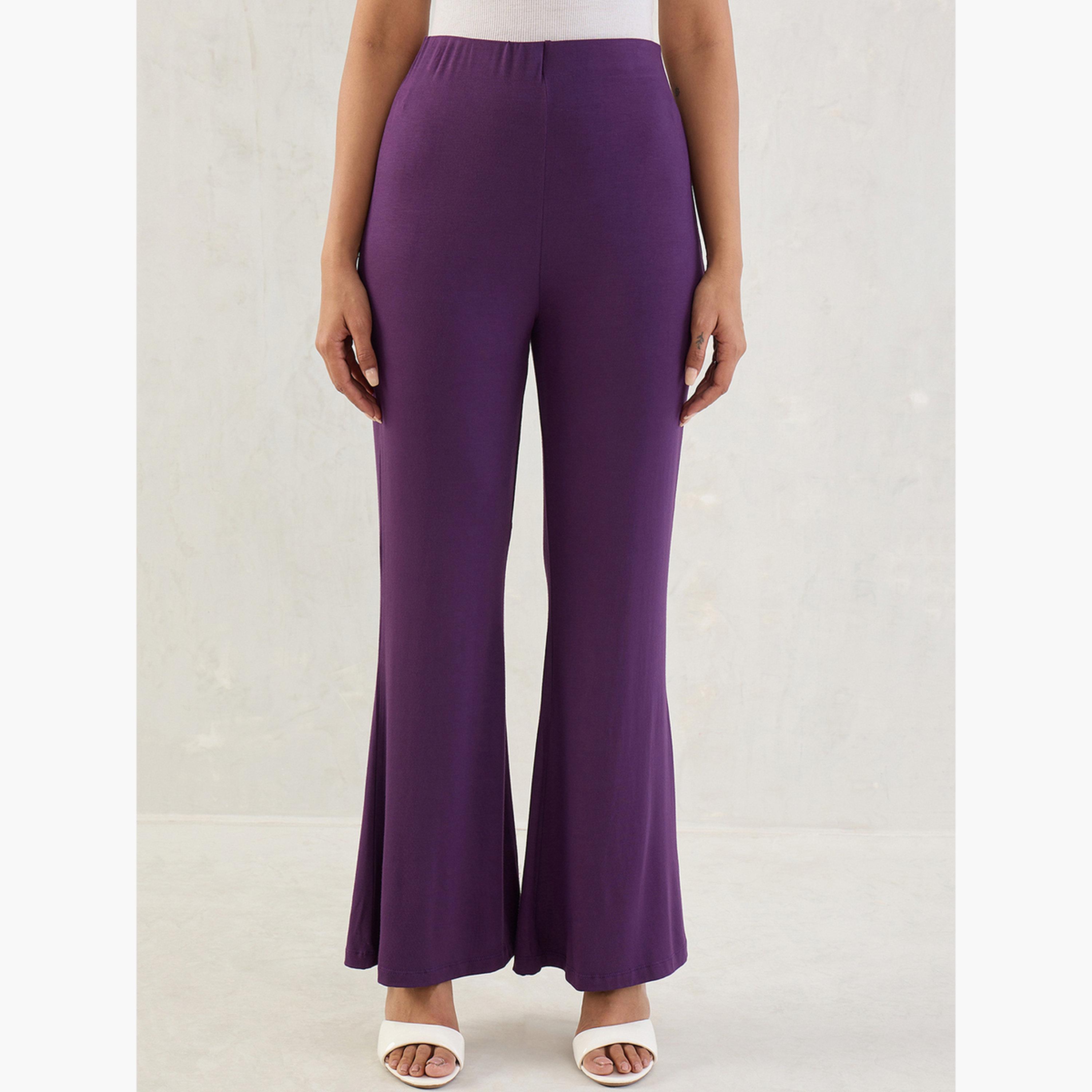 Femmella Purple Knit Flared Pants-women-clothing-bottoms-trousers-image-1