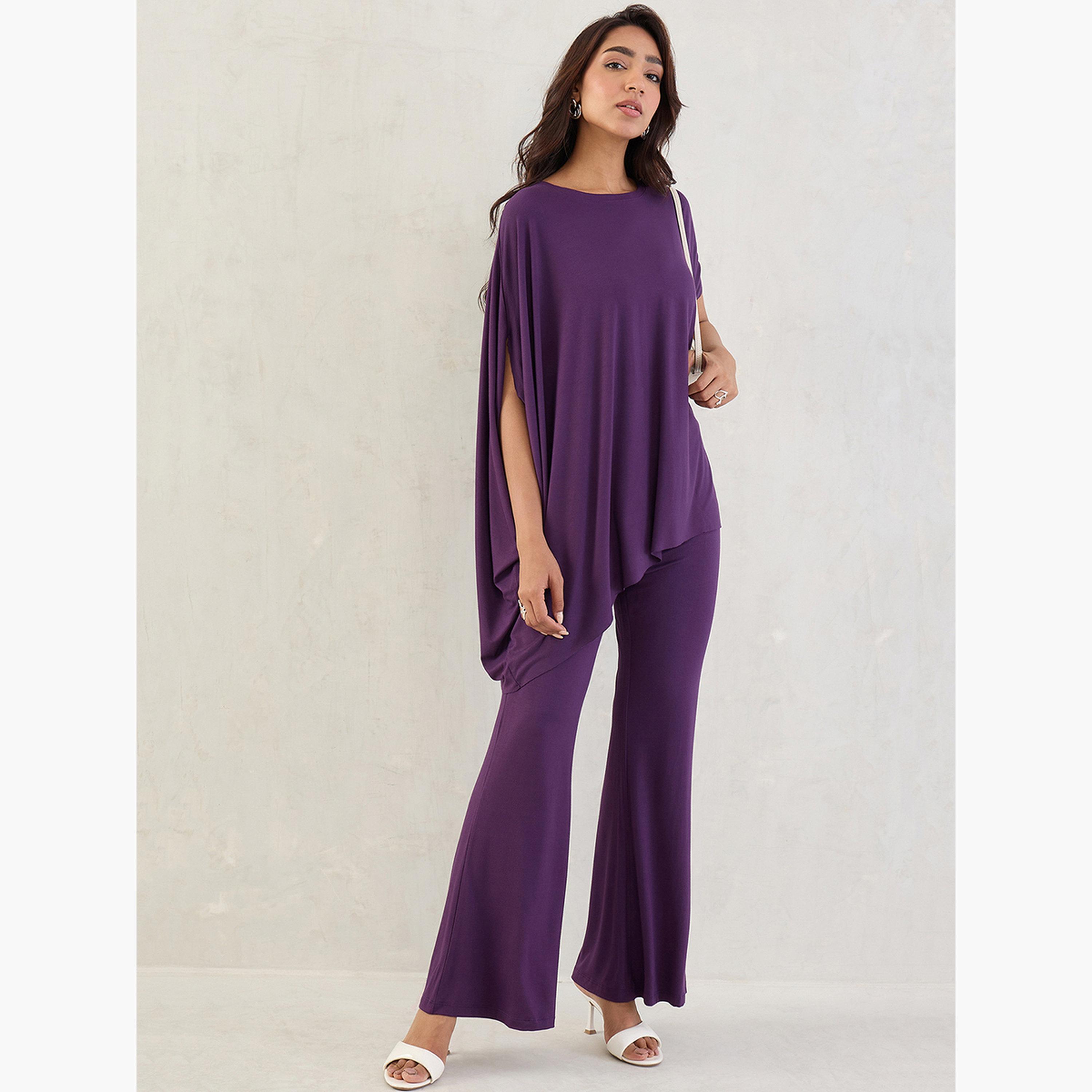 Femmella Purple Knit Flared Pants-women-clothing-bottoms-trousers-image-2