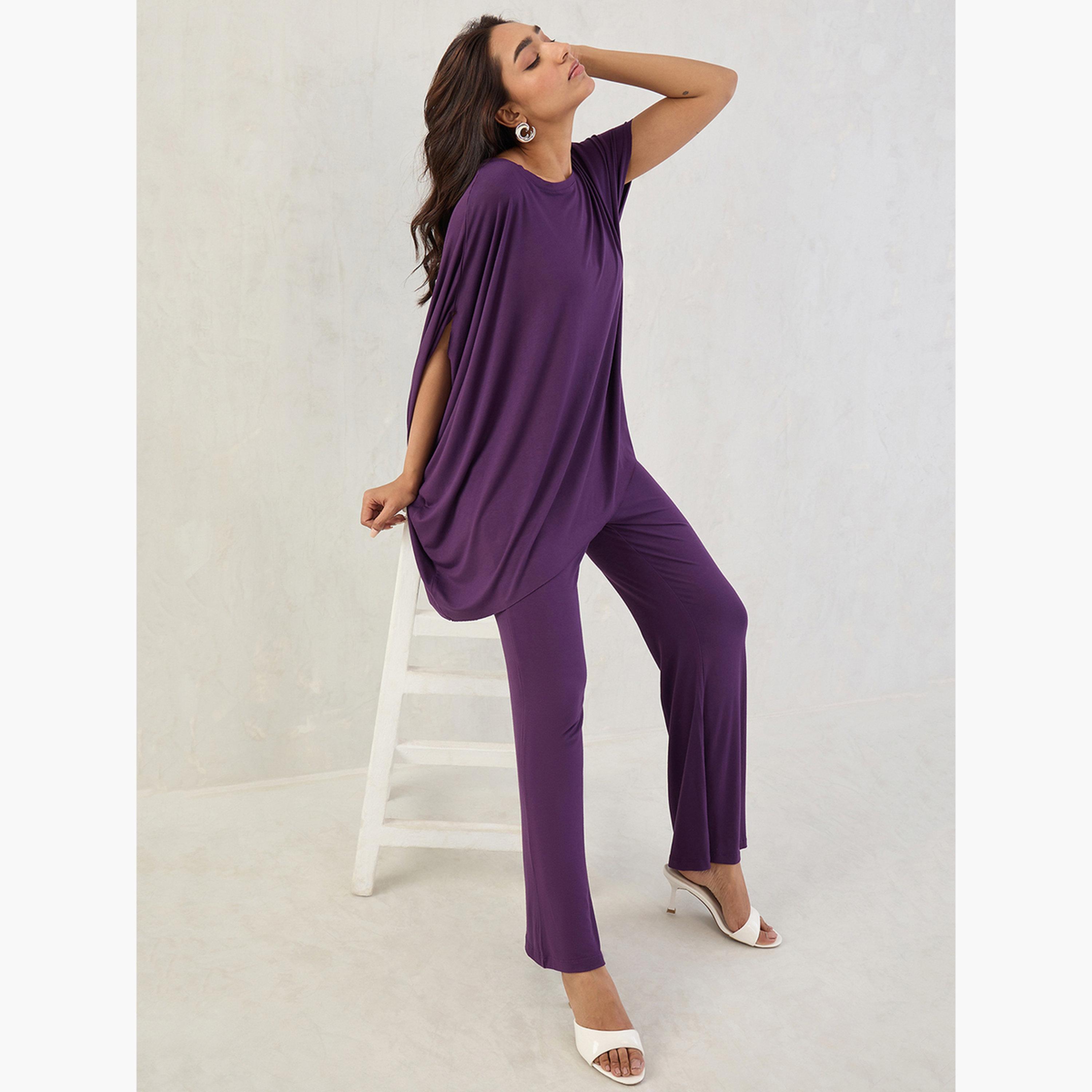 Femmella Purple Knit Flared Pants-women-clothing-bottoms-trousers-image-3
