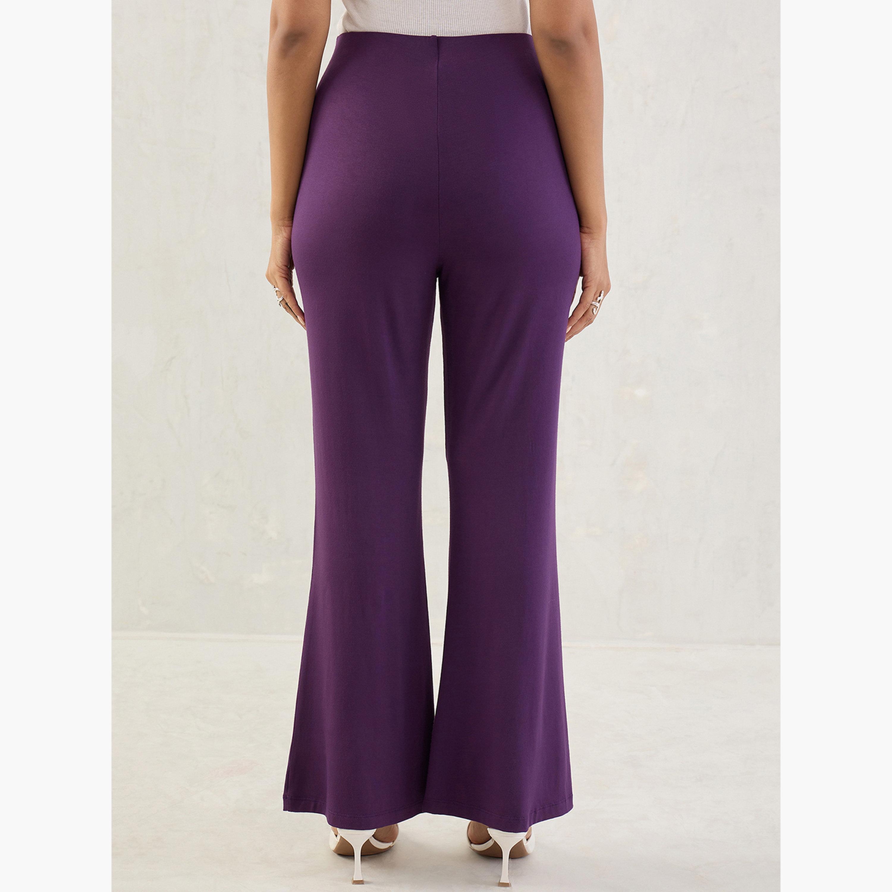 Femmella Purple Knit Flared Pants-women-clothing-bottoms-trousers-image-4