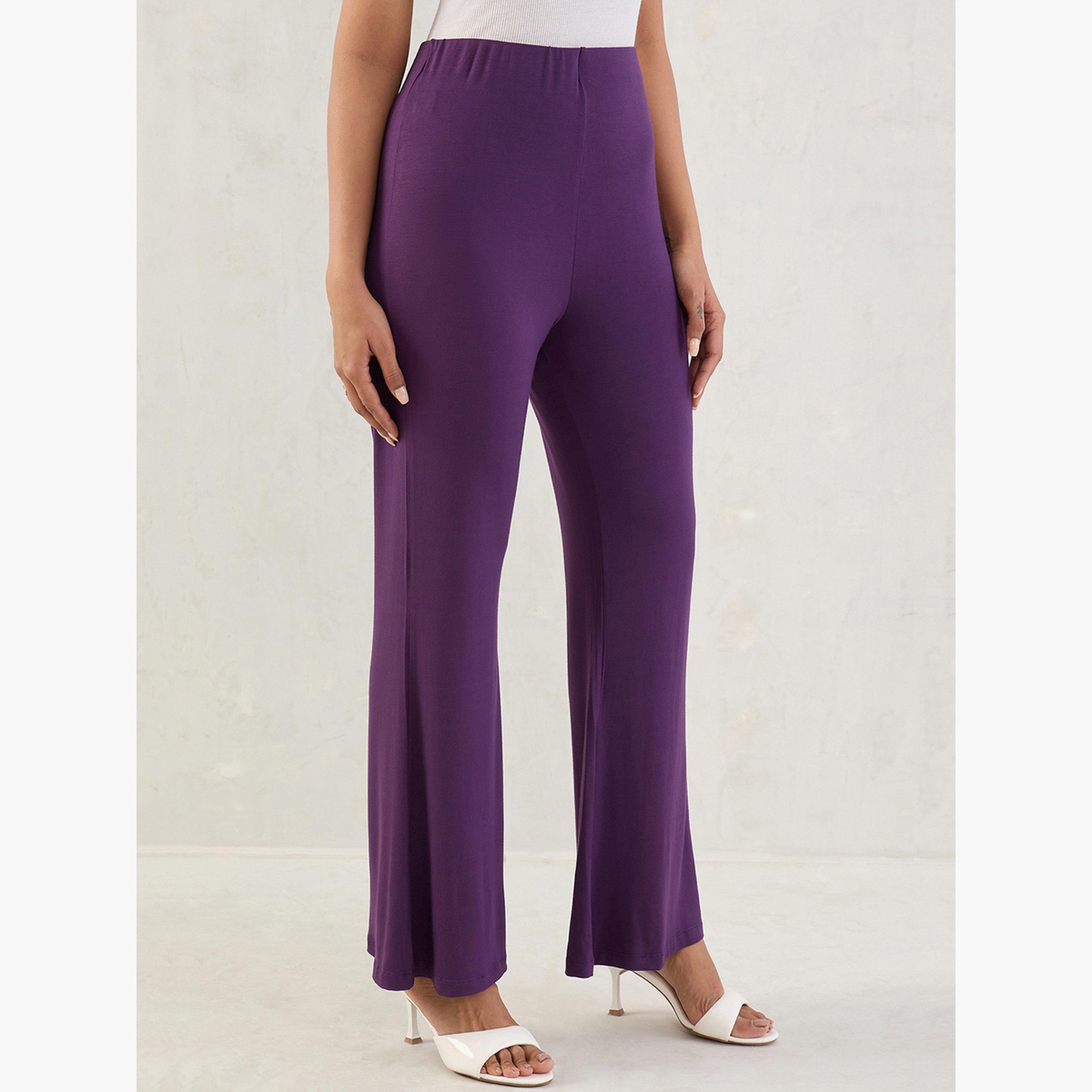 Femmella Purple Knit Flared Pants-women-clothing-bottoms-trousers-image-5