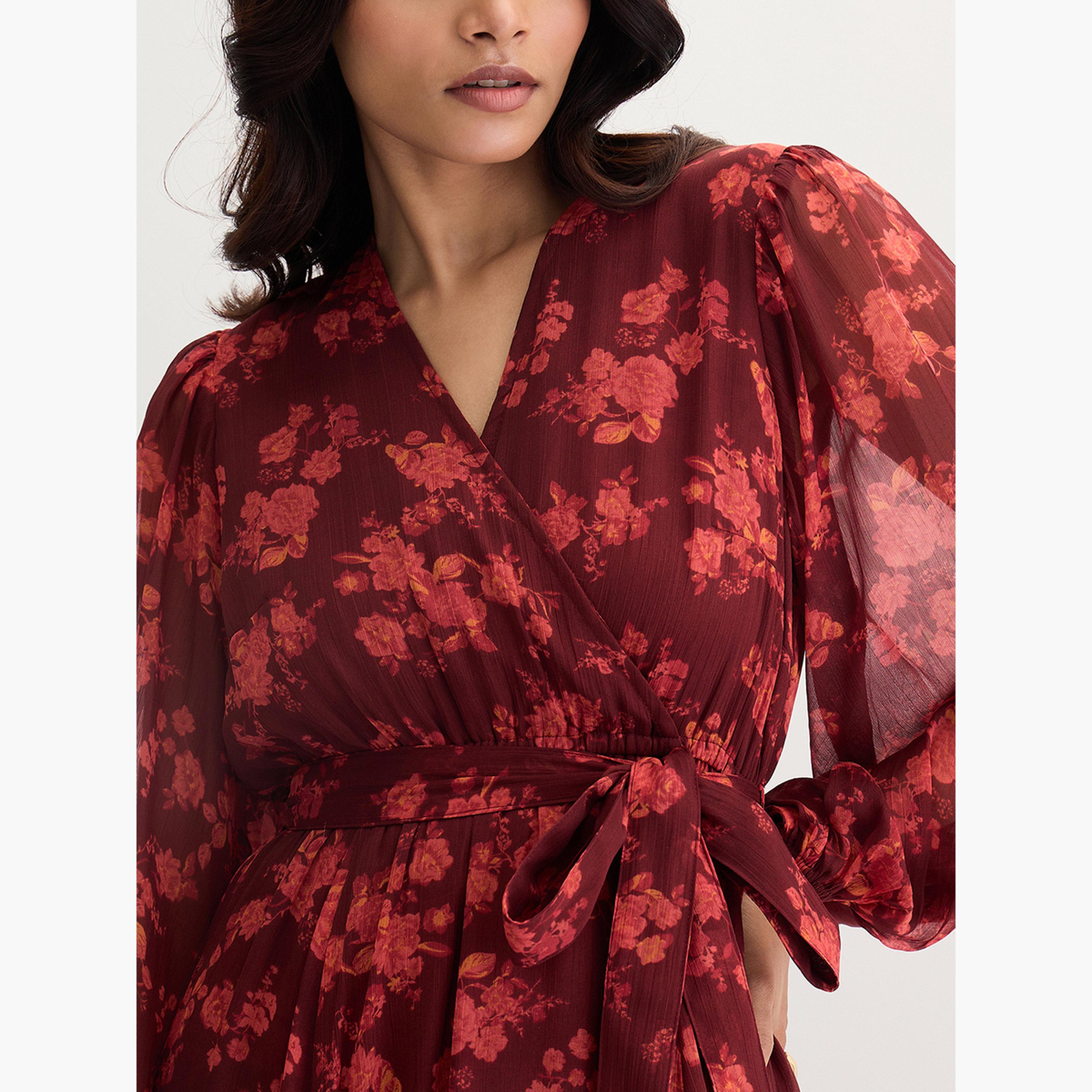 فيميلا - فستان ماكسي بطبعة زهور لون عنابي-women-clothing-dresses-image-6