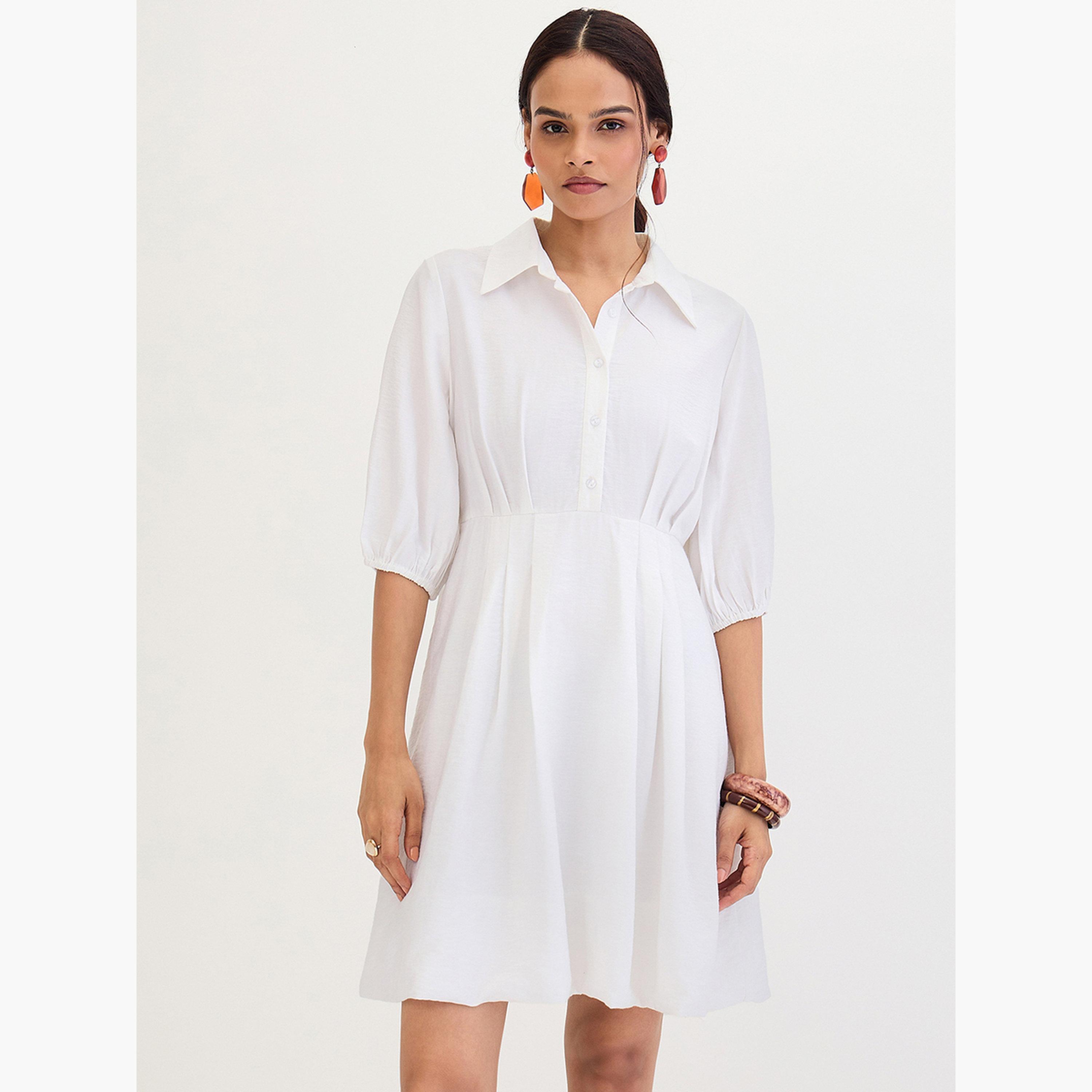 فيميلا - فستان قصير بقميص أبيض بثنيات-women-clothing-dresses-image-1