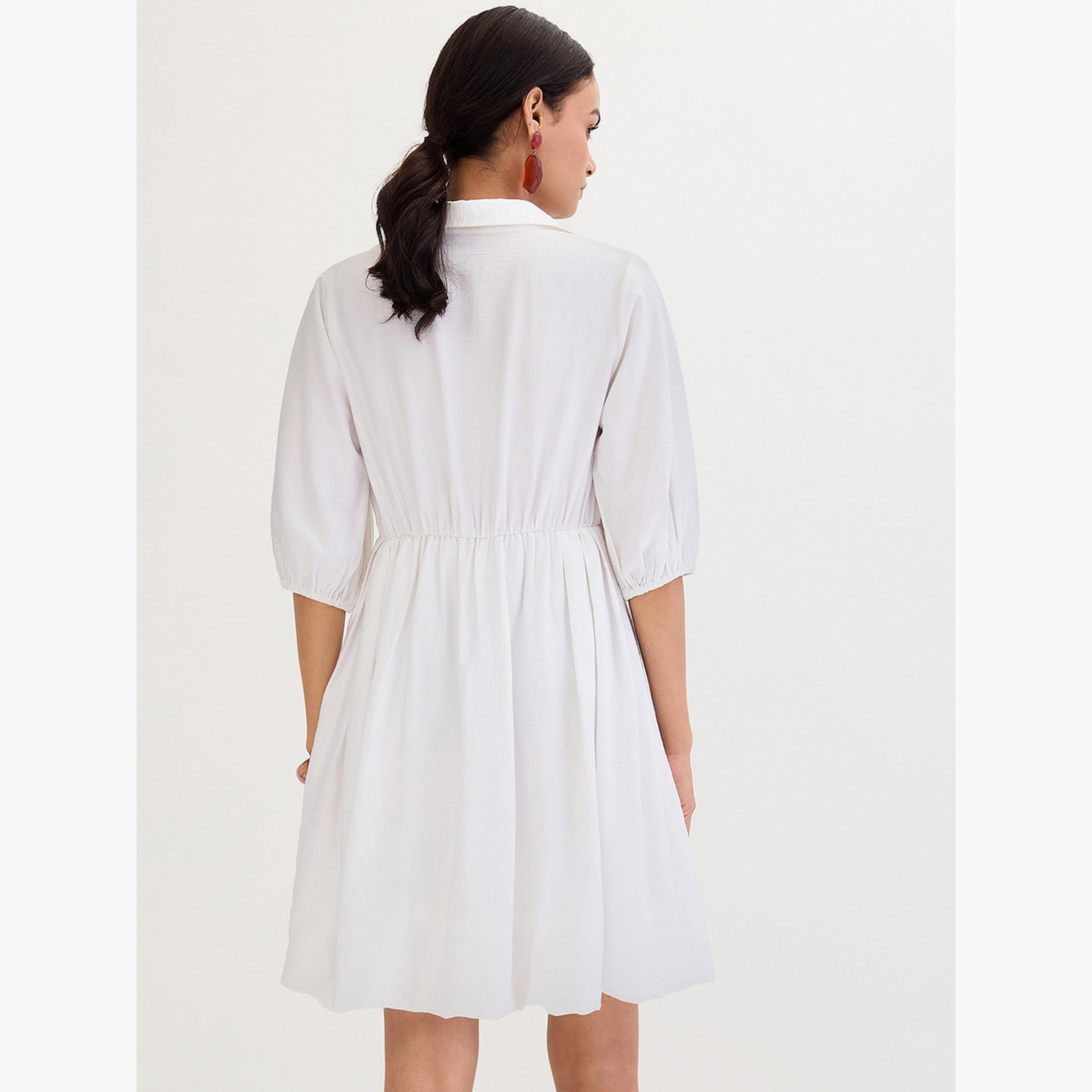 فيميلا - فستان قصير بقميص أبيض بثنيات-women-clothing-dresses-image-2