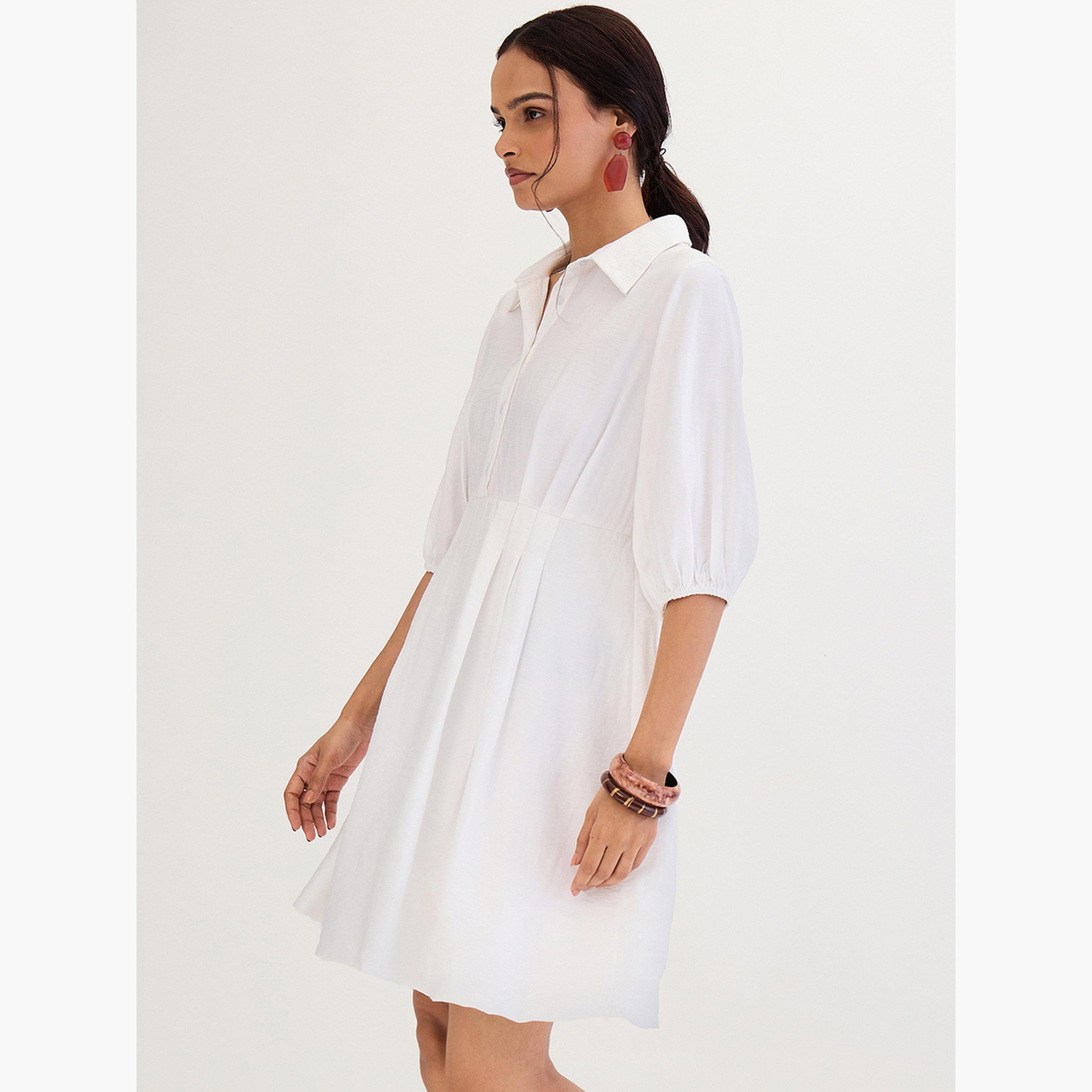فيميلا - فستان قصير بقميص أبيض بثنيات-women-clothing-dresses-image-3