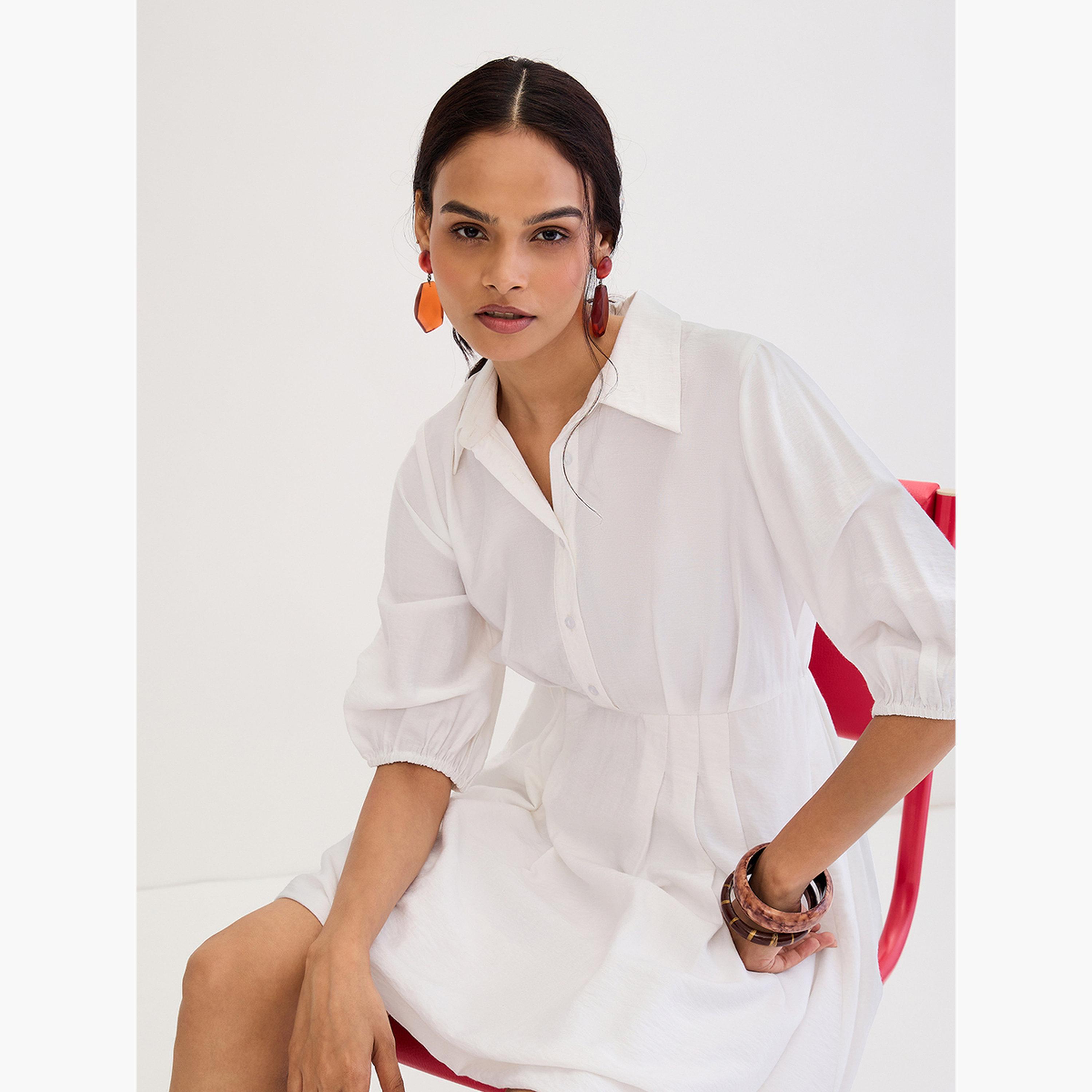 فيميلا - فستان قصير بقميص أبيض بثنيات-women-clothing-dresses-image-4