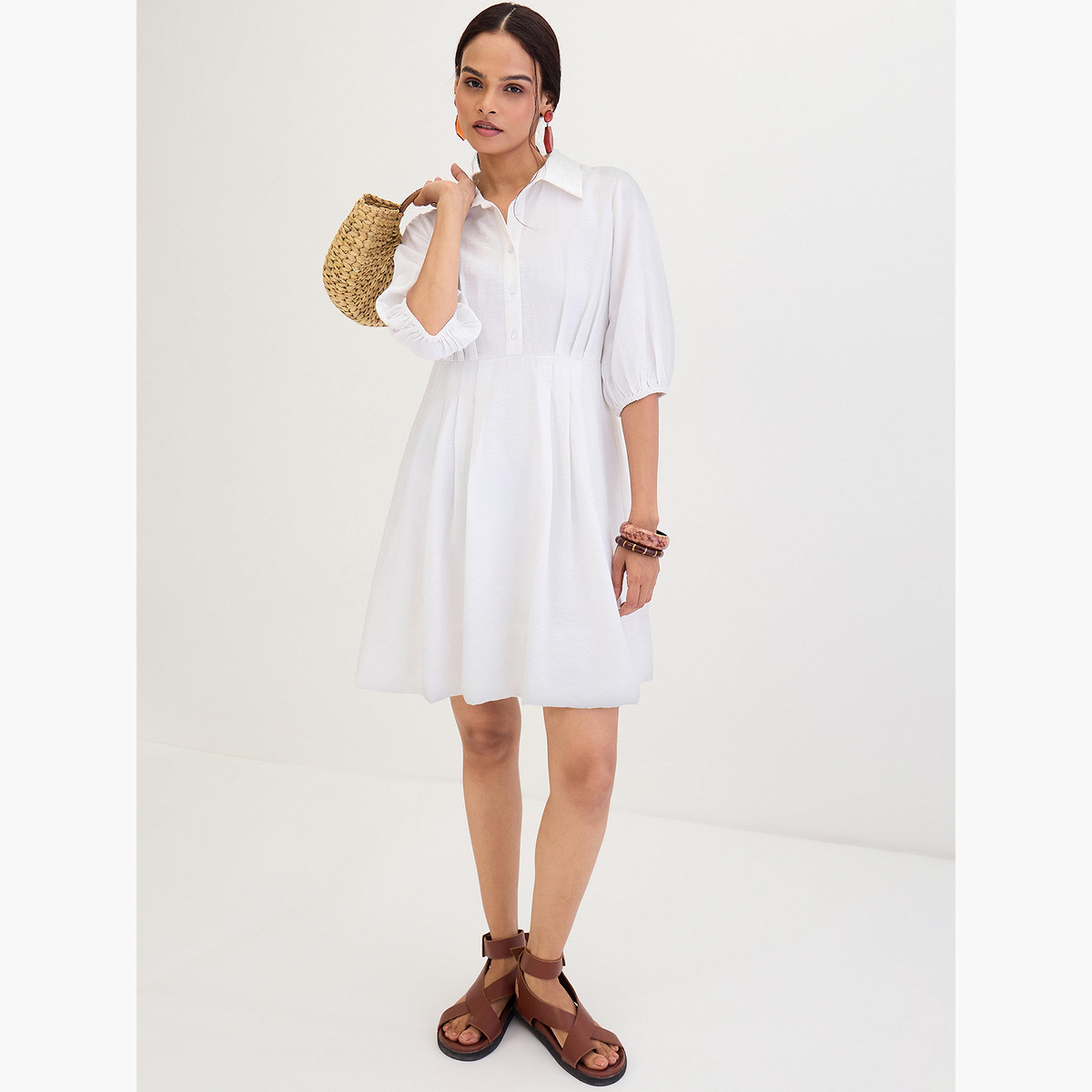 فيميلا - فستان قصير بقميص أبيض بثنيات-women-clothing-dresses-image-5