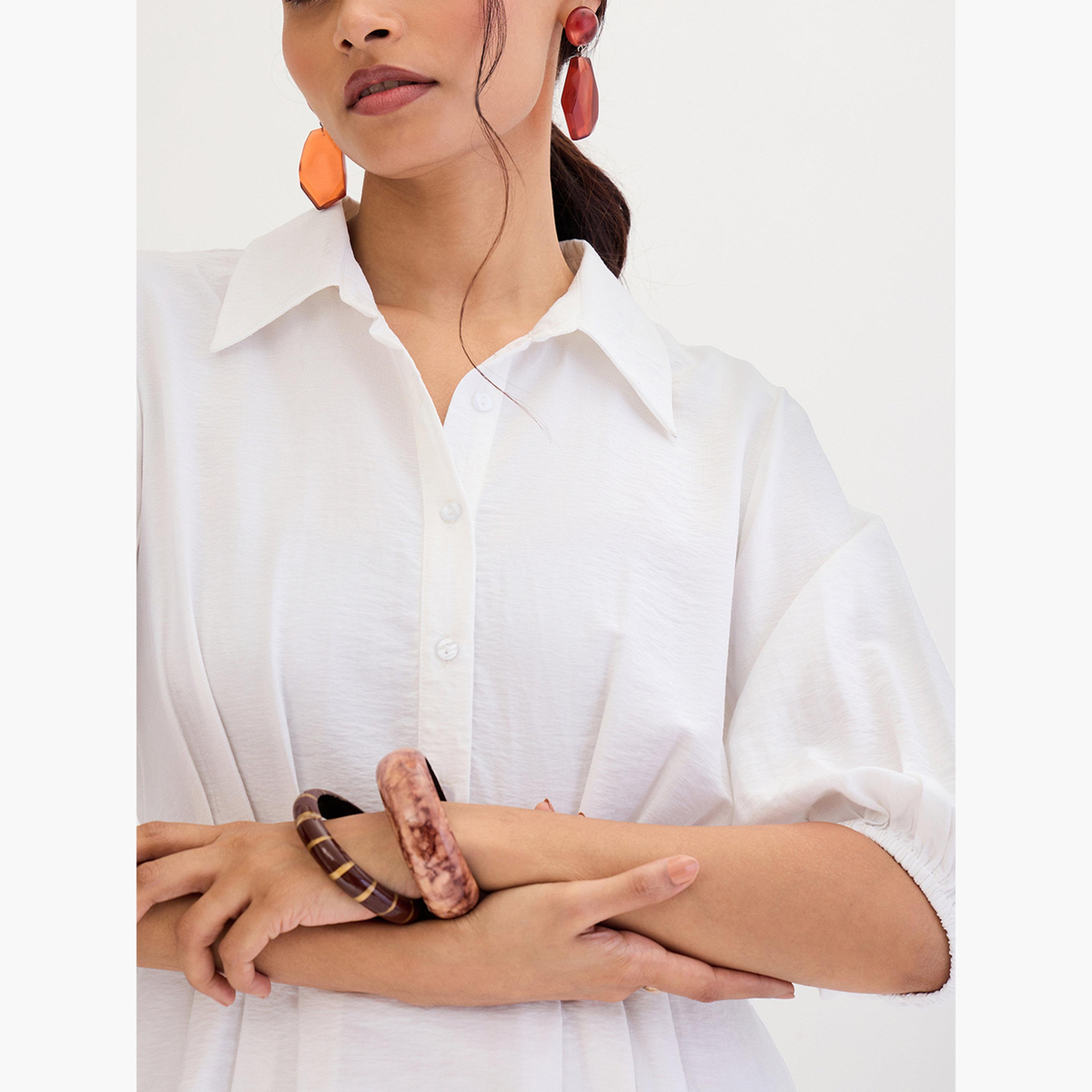 فيميلا - فستان قصير بقميص أبيض بثنيات-women-clothing-dresses-image-6
