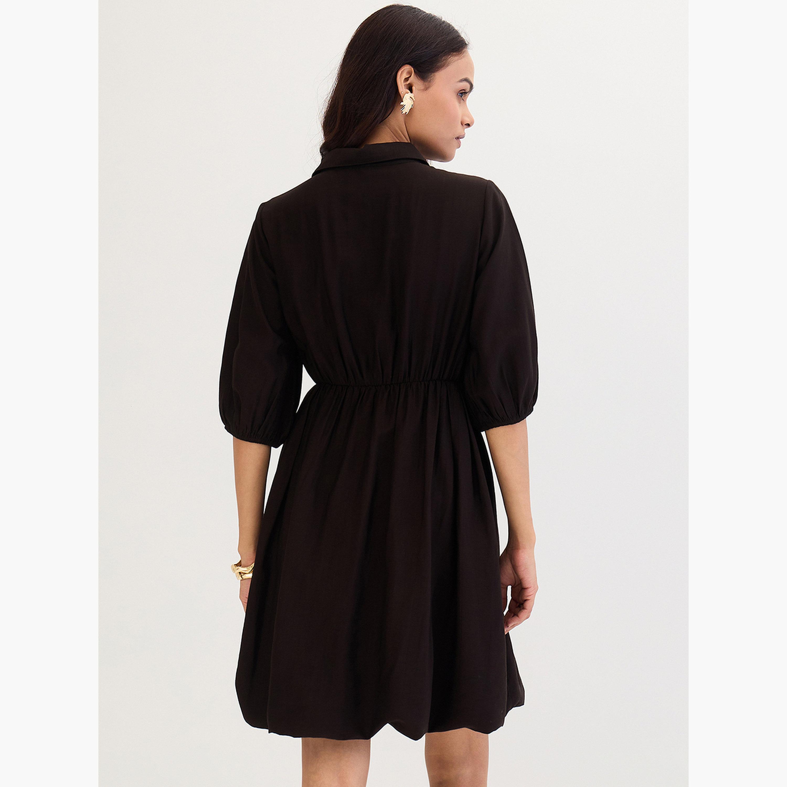 فيميلا - فستان قصير أسود بثنيات-women-clothing-dresses-image-2