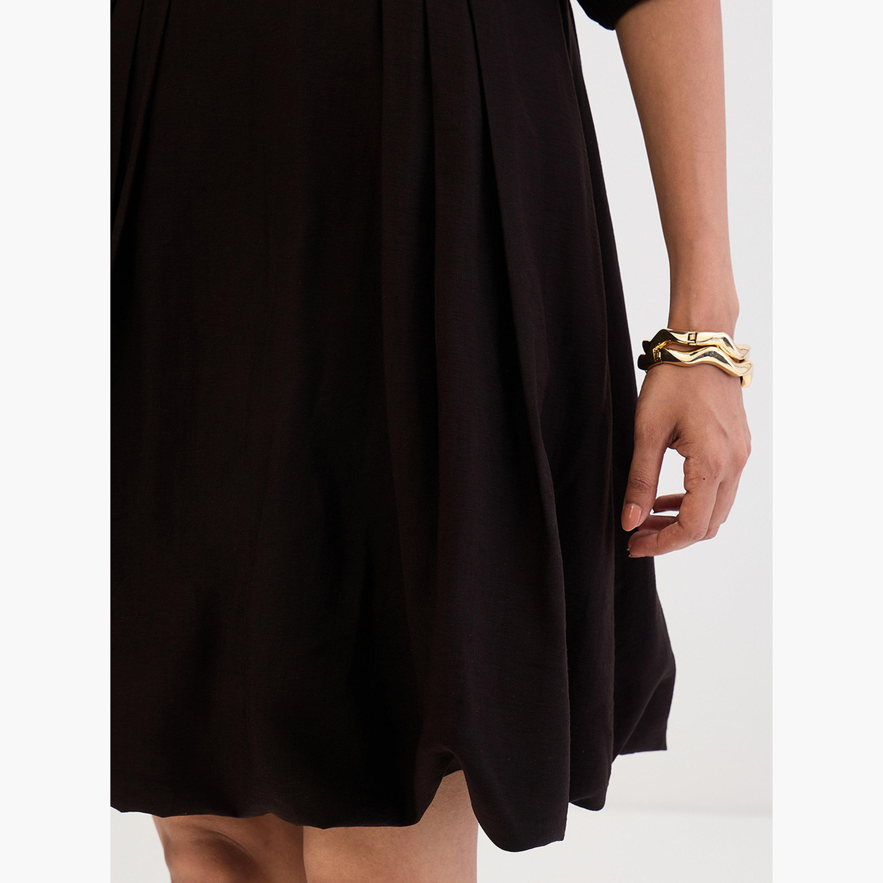 فيميلا - فستان قصير أسود بثنيات-women-clothing-dresses-image-7