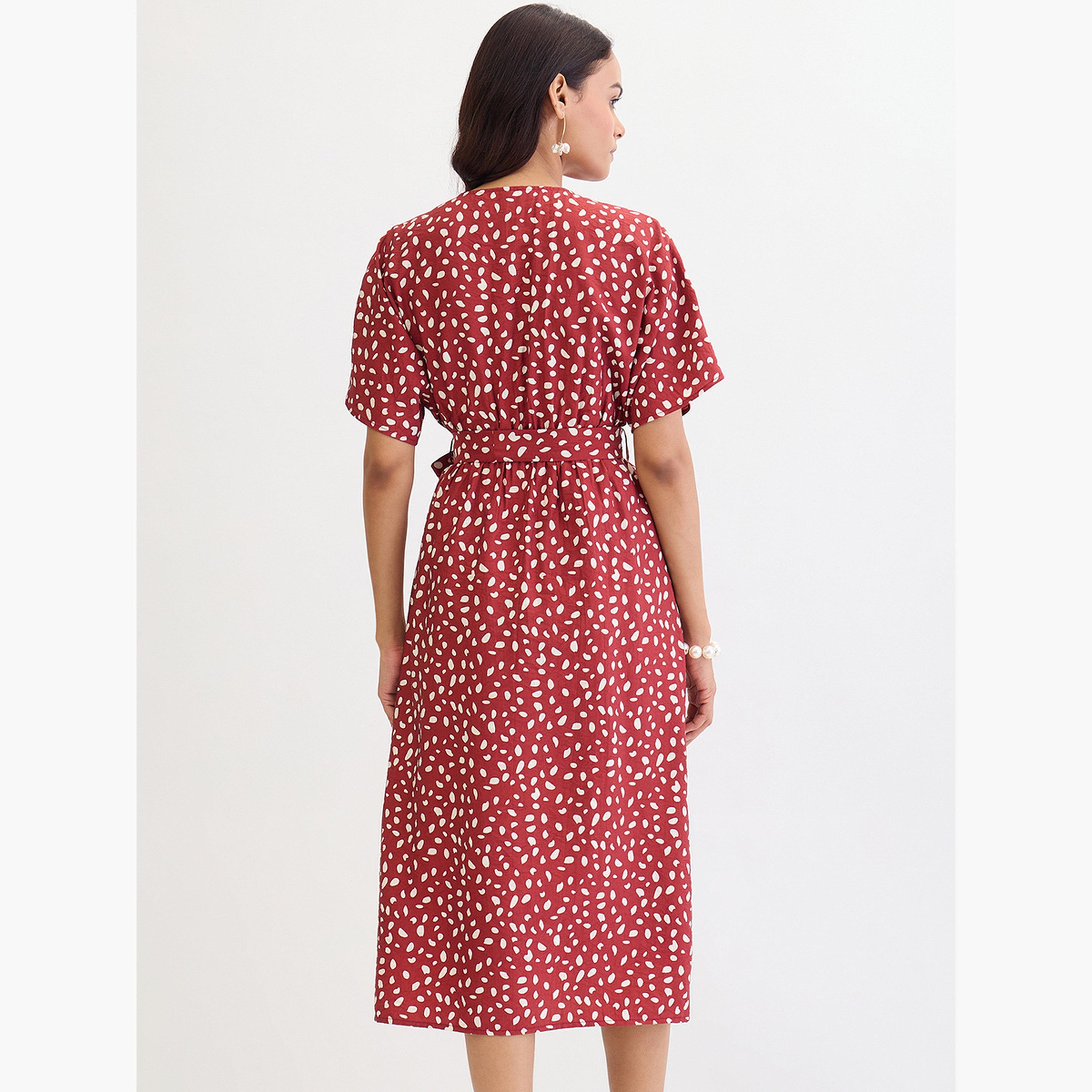 Femmella Red Spot Print Wrap Midi Dress-women-clothing-dresses-image-2