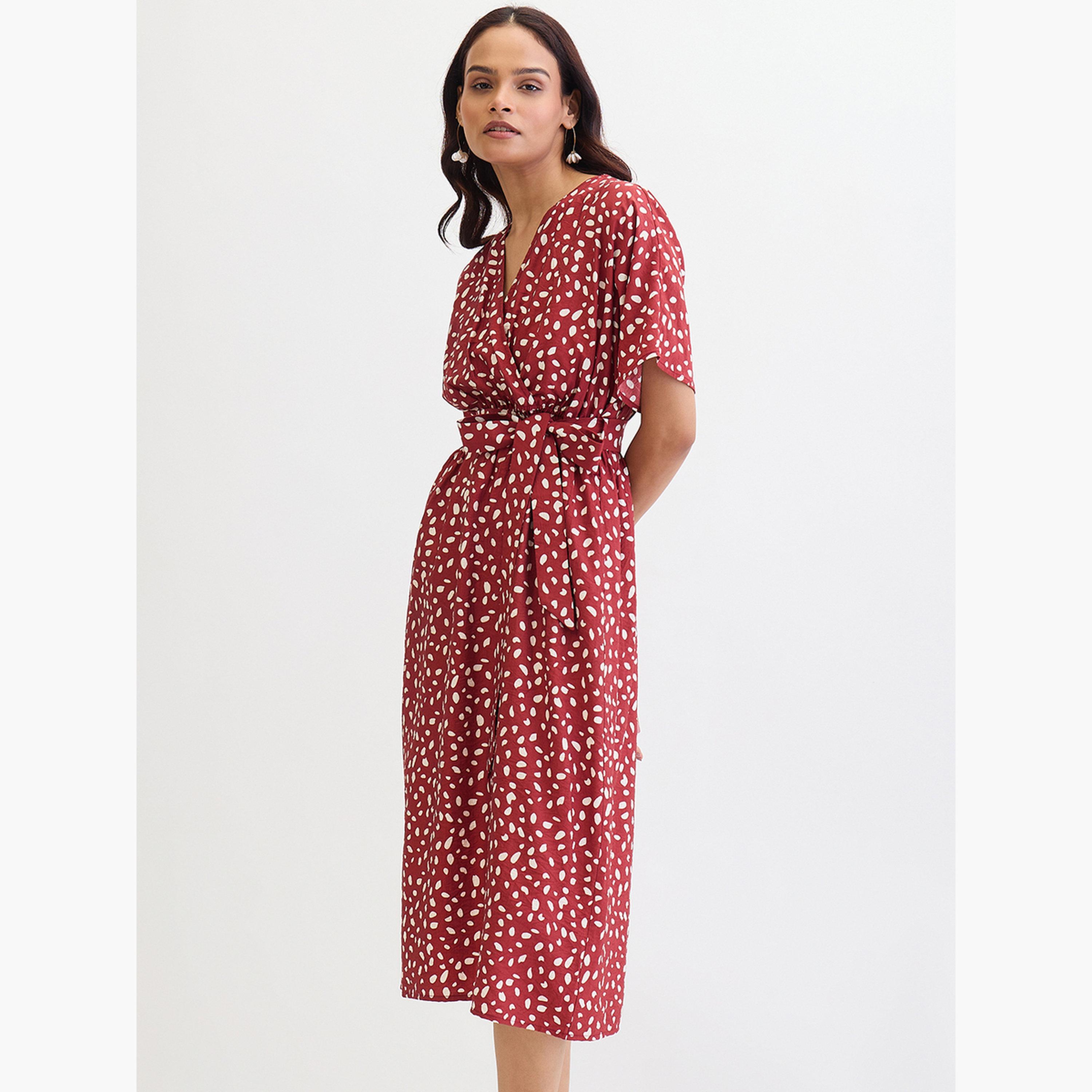 Femmella Red Spot Print Wrap Midi Dress-women-clothing-dresses-image-3