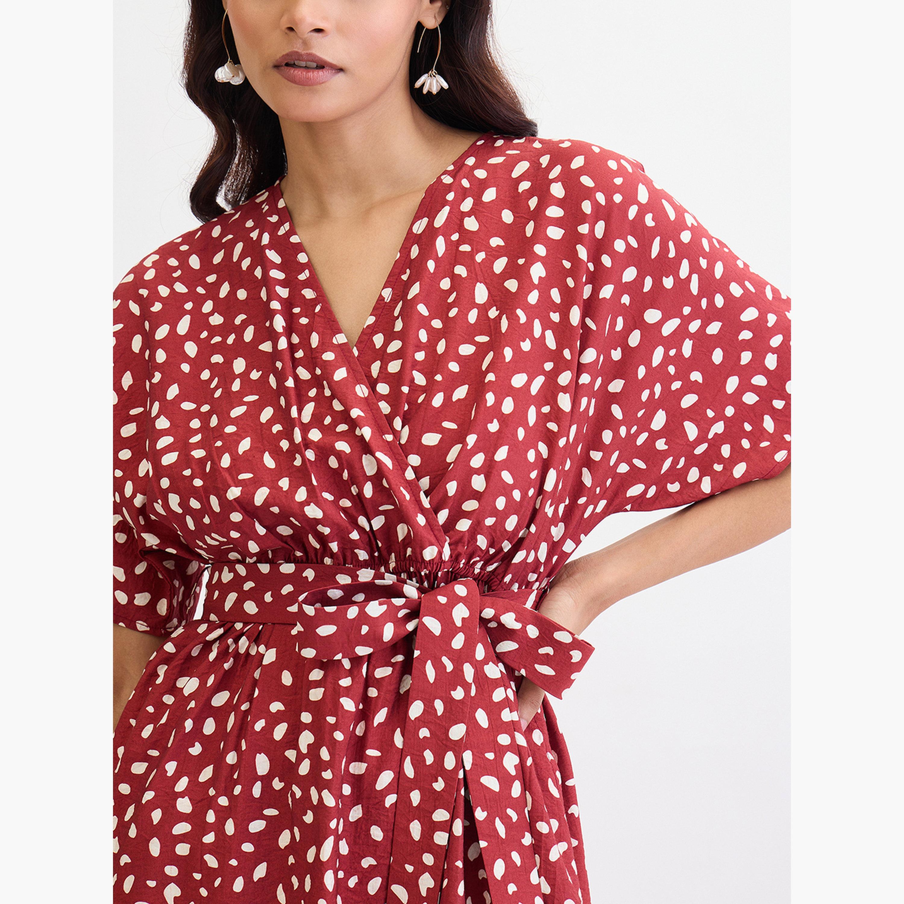 Femmella Red Spot Print Wrap Midi Dress-women-clothing-dresses-image-6