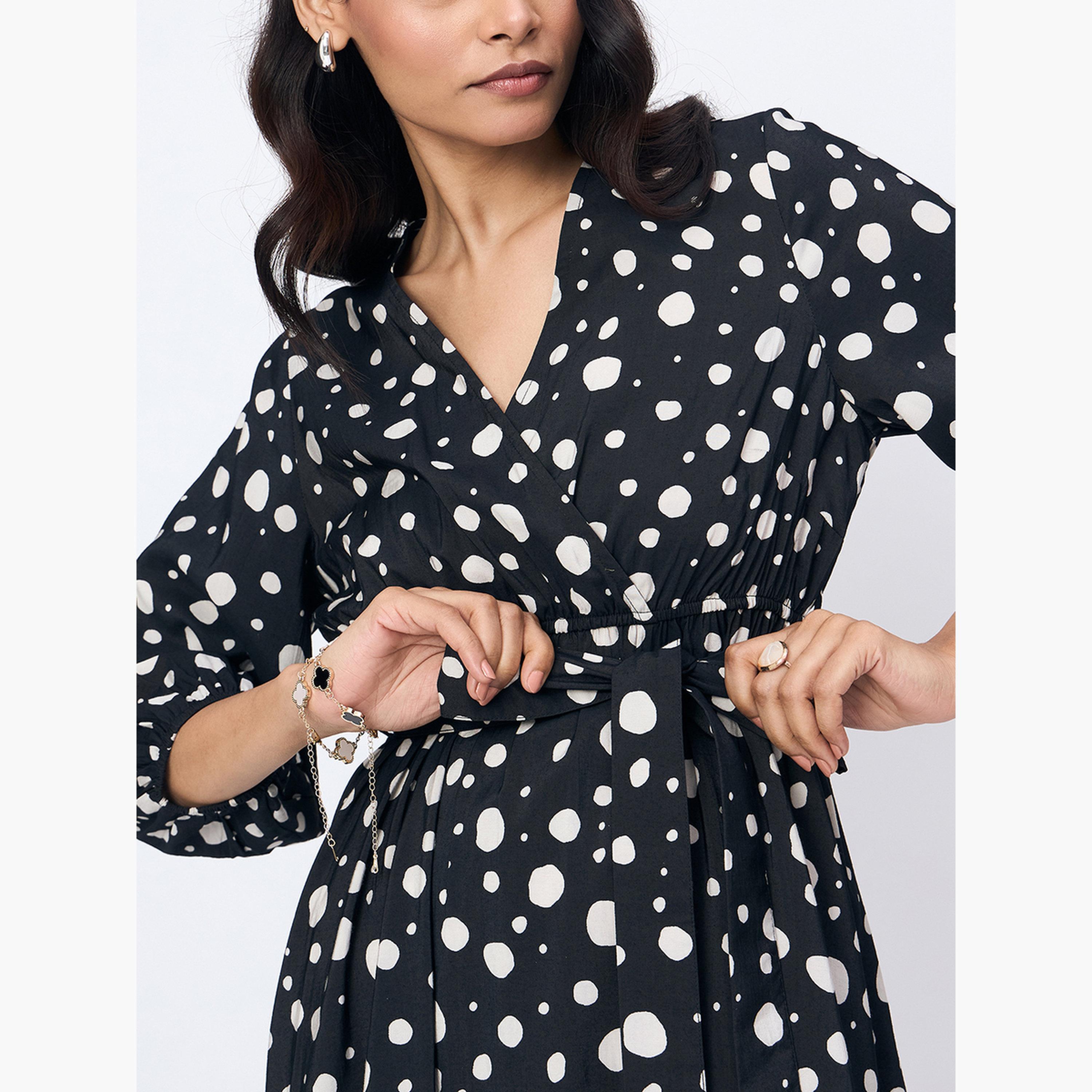 فيميلا - فستان ماكسي ملفوف أسود منقط-women-clothing-dresses-image-7