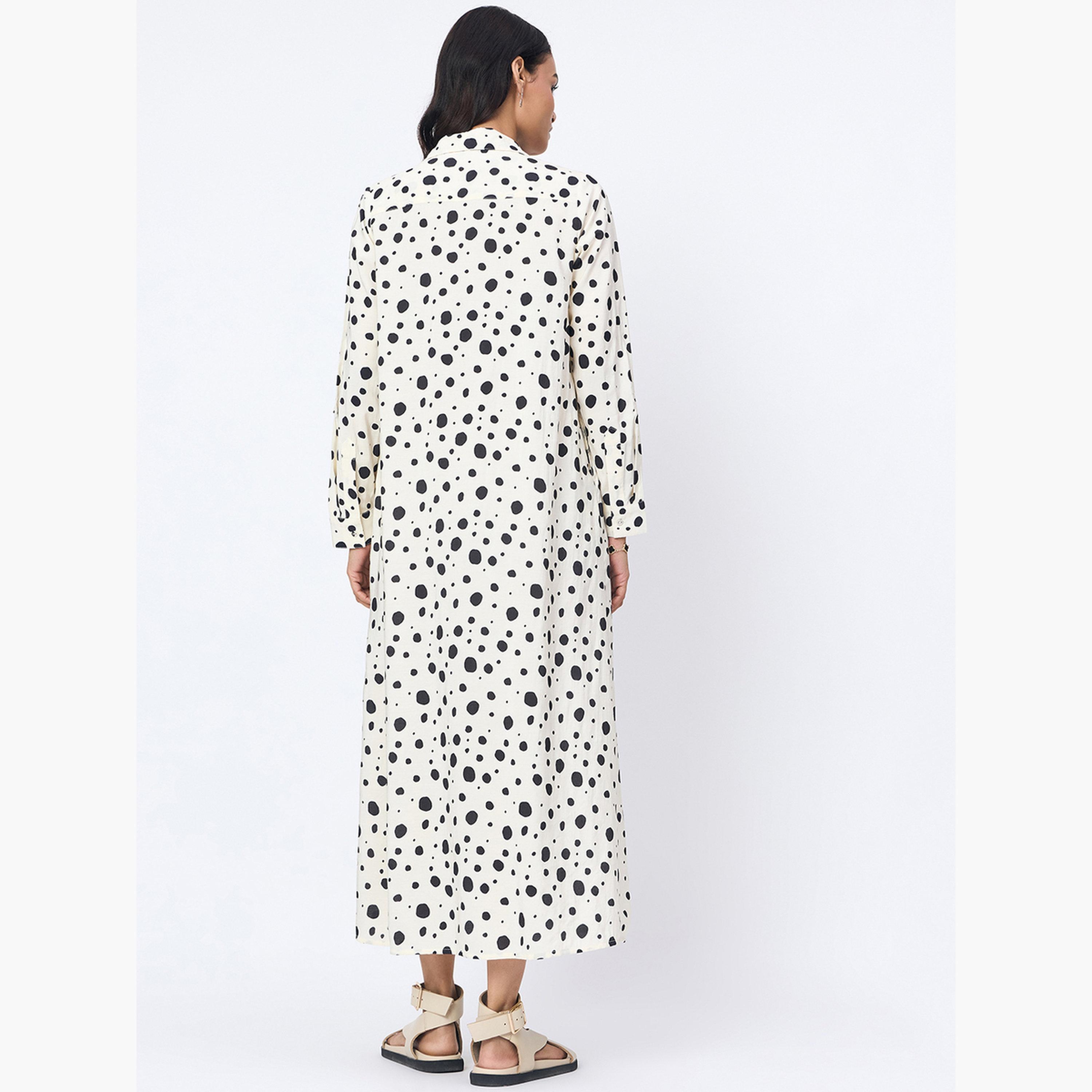 فيميلا - فستان قميص ماكسي بطبعة بقع بيضاء-women-clothing-dresses-image-2