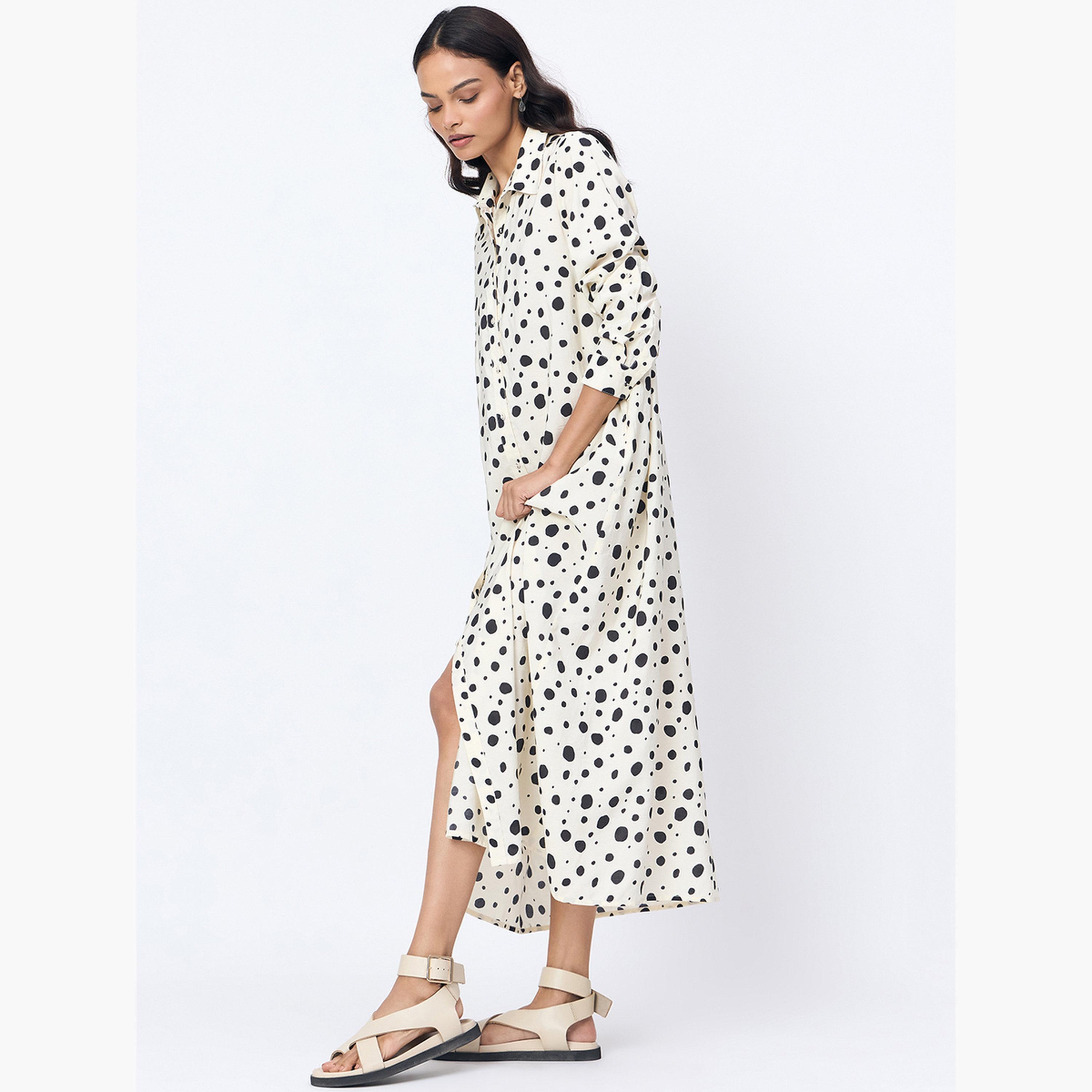 فيميلا - فستان قميص ماكسي بطبعة بقع بيضاء-women-clothing-dresses-image-3