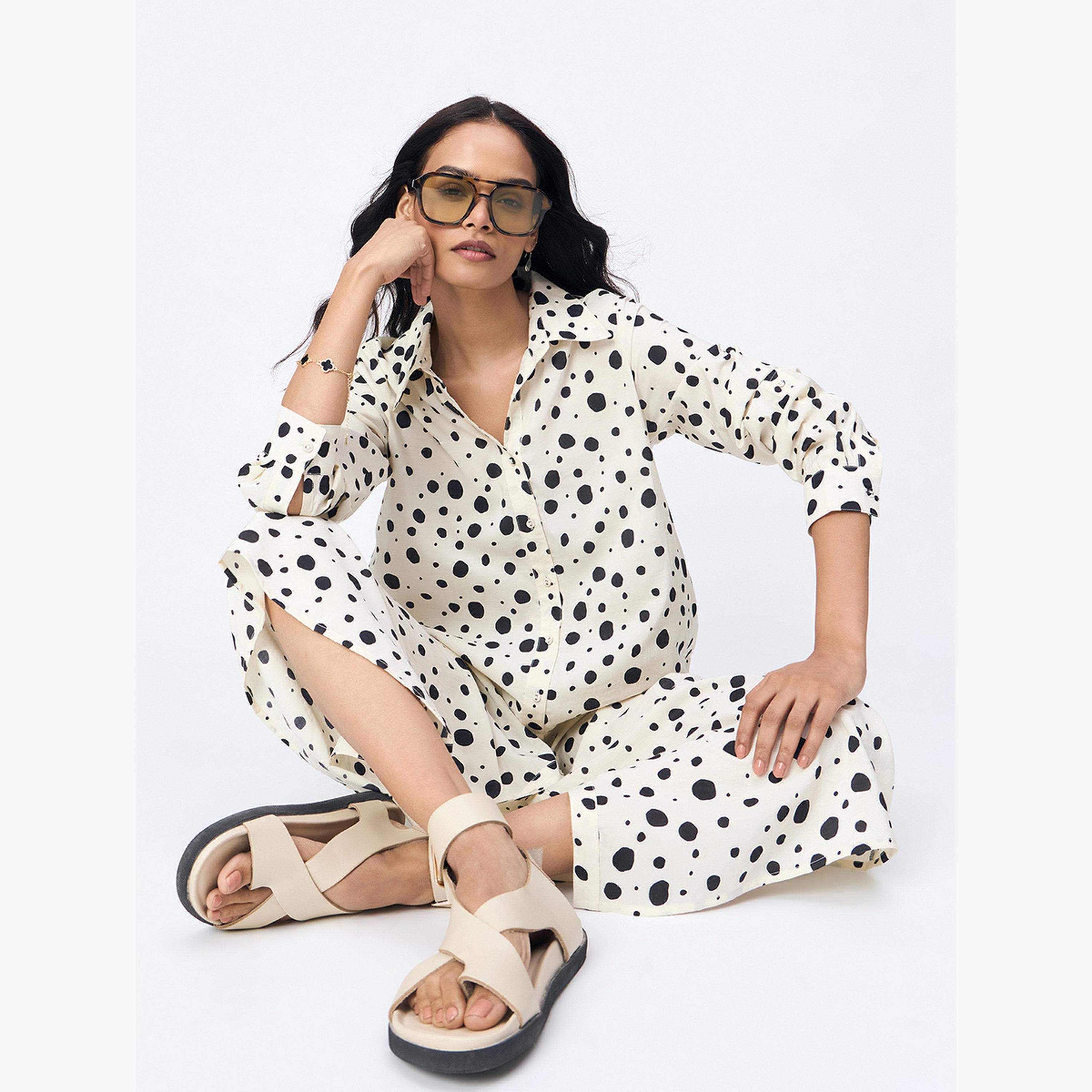 فيميلا - فستان قميص ماكسي بطبعة بقع بيضاء-women-clothing-dresses-image-4