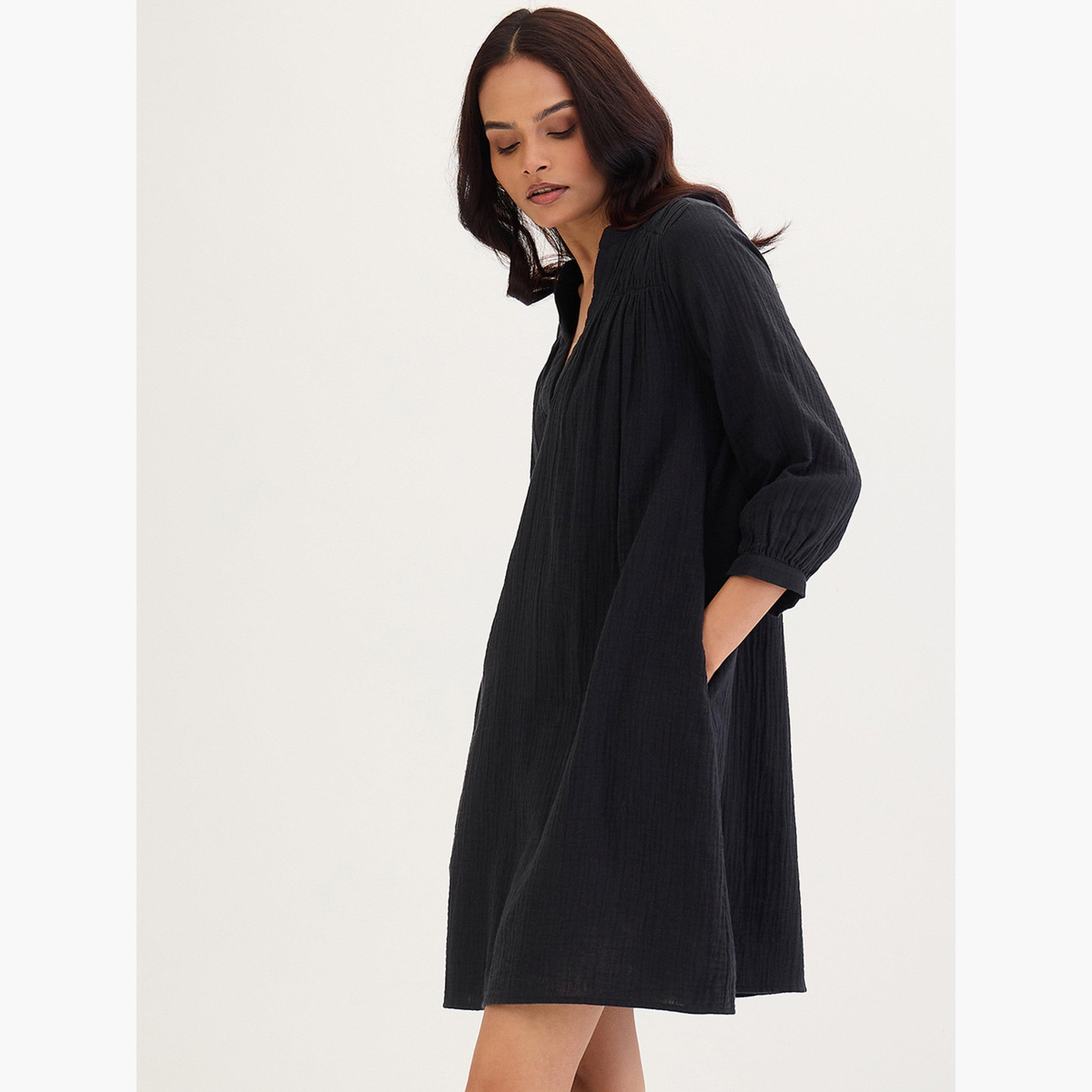 فيميلا - فستان قصير من القطن لون أسود-women-clothing-dresses-image-2