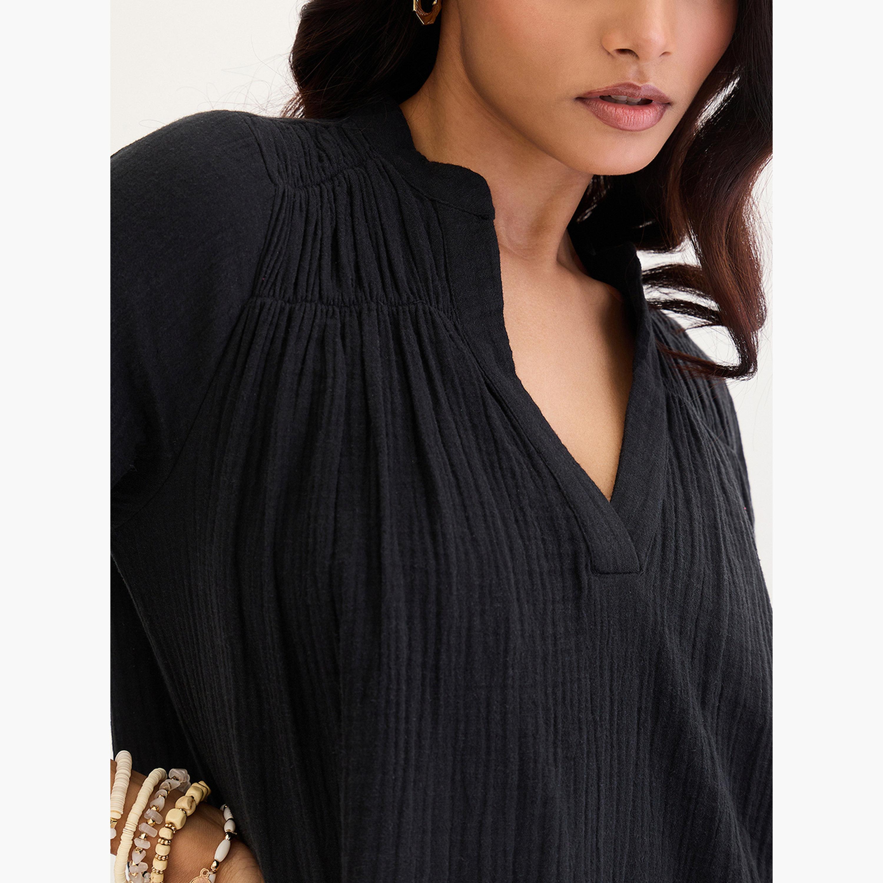 Femmella Black Textured Cotton Mini Dress-women-clothing-dresses-image-6