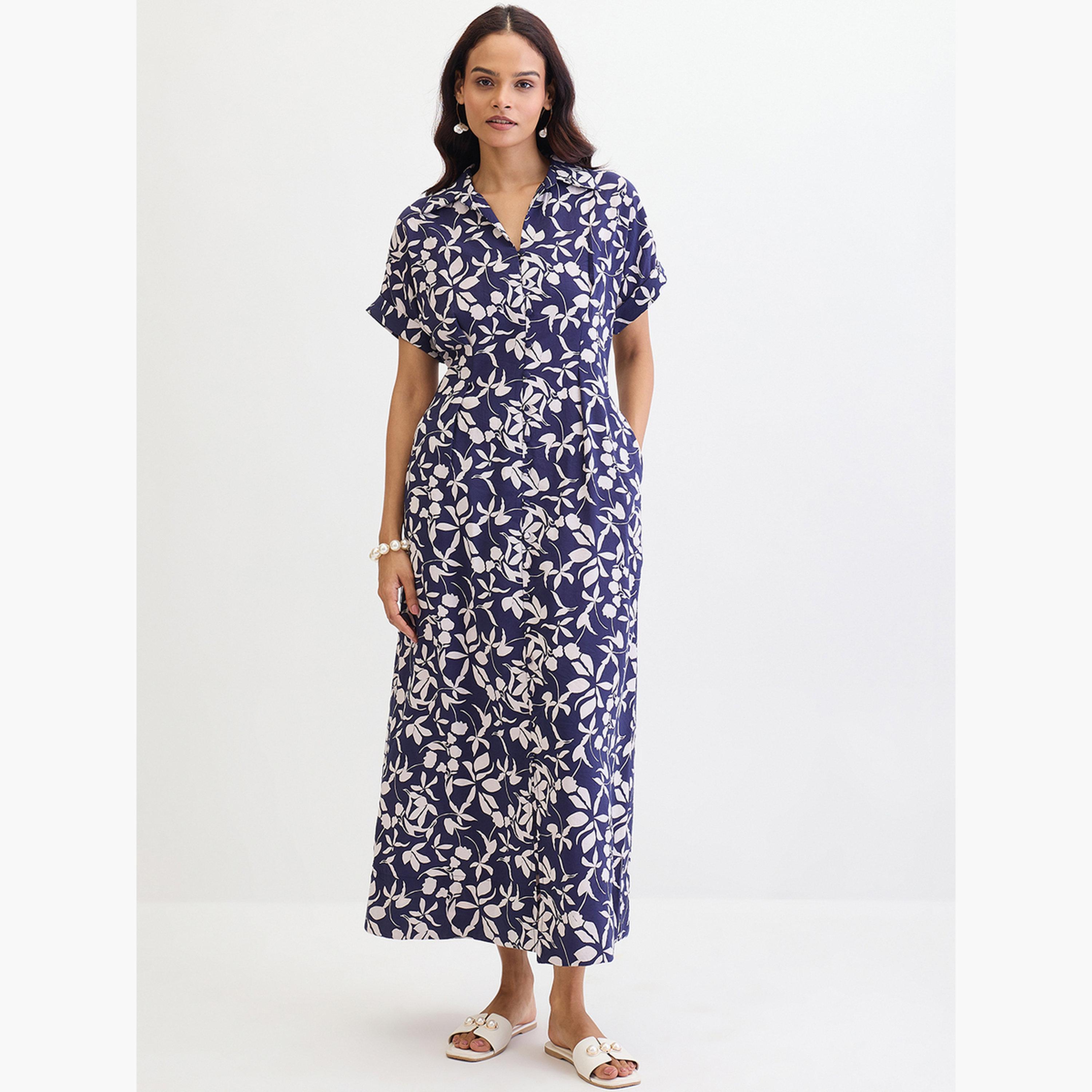 فيميلا - فستان ماكسي بطبعة زهور لون أزرق-women-clothing-dresses-image-1