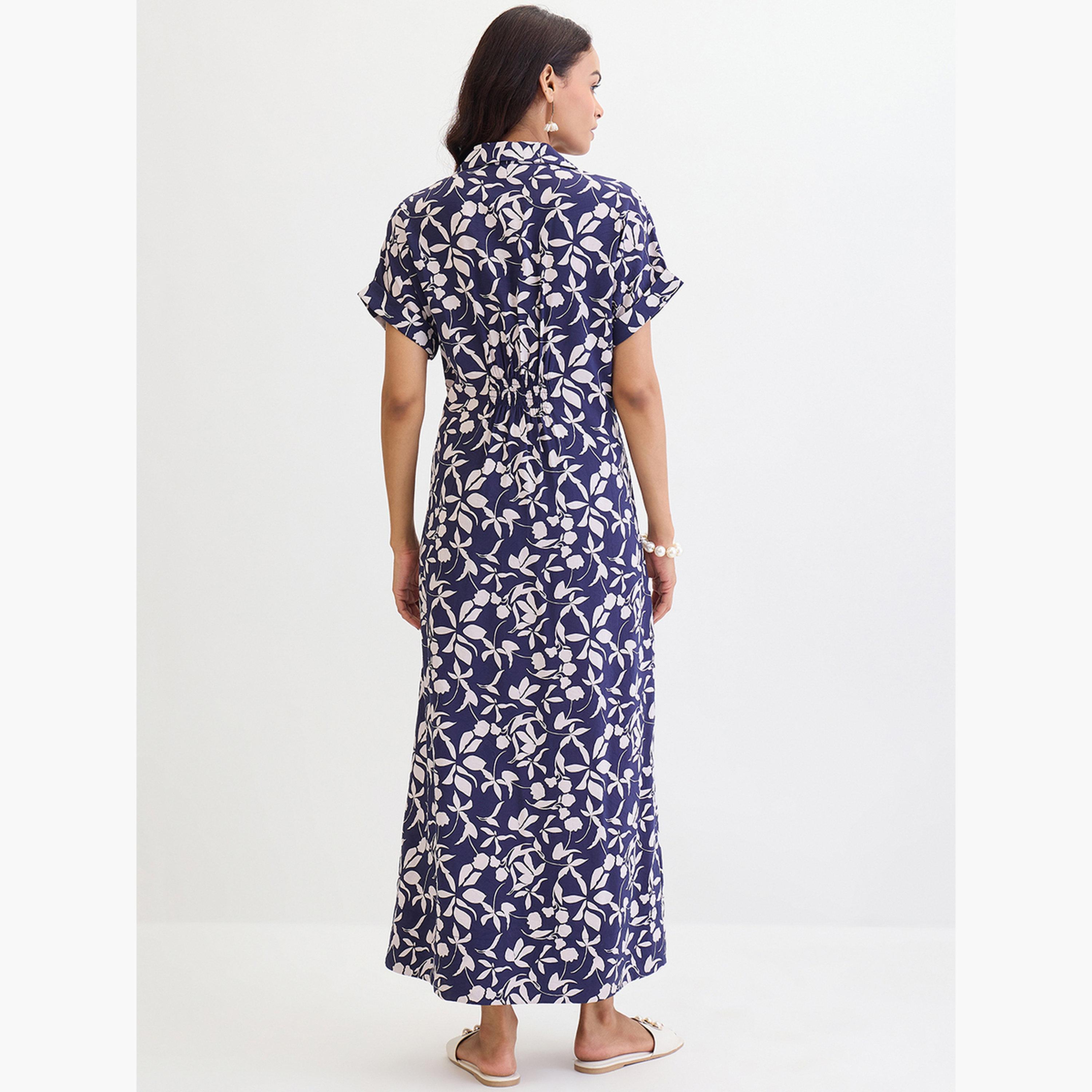 Femmella Blue Floral Print Shirt Maxi Dress-women-clothing-dresses-image-2