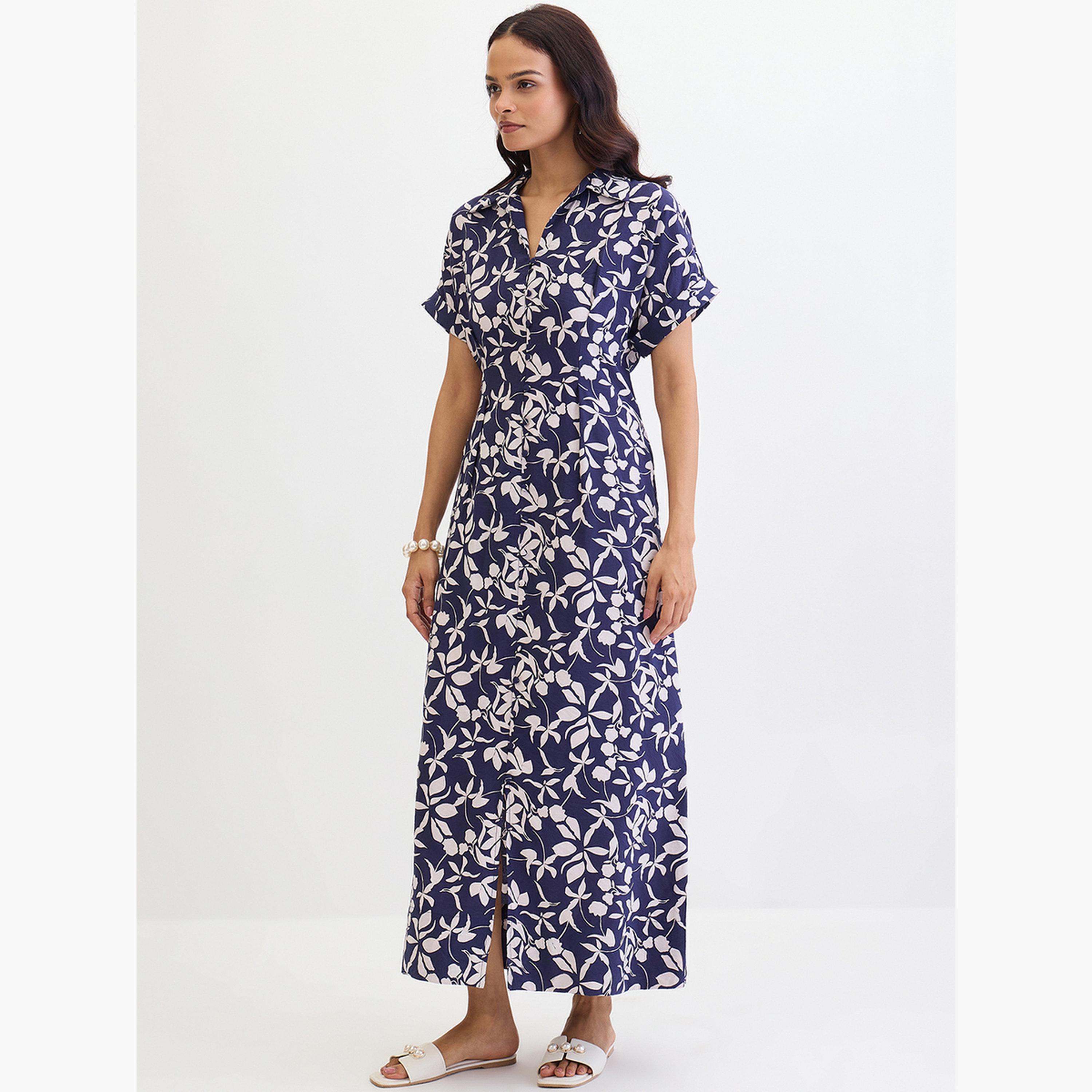 فيميلا - فستان ماكسي بطبعة زهور لون أزرق-women-clothing-dresses-image-3