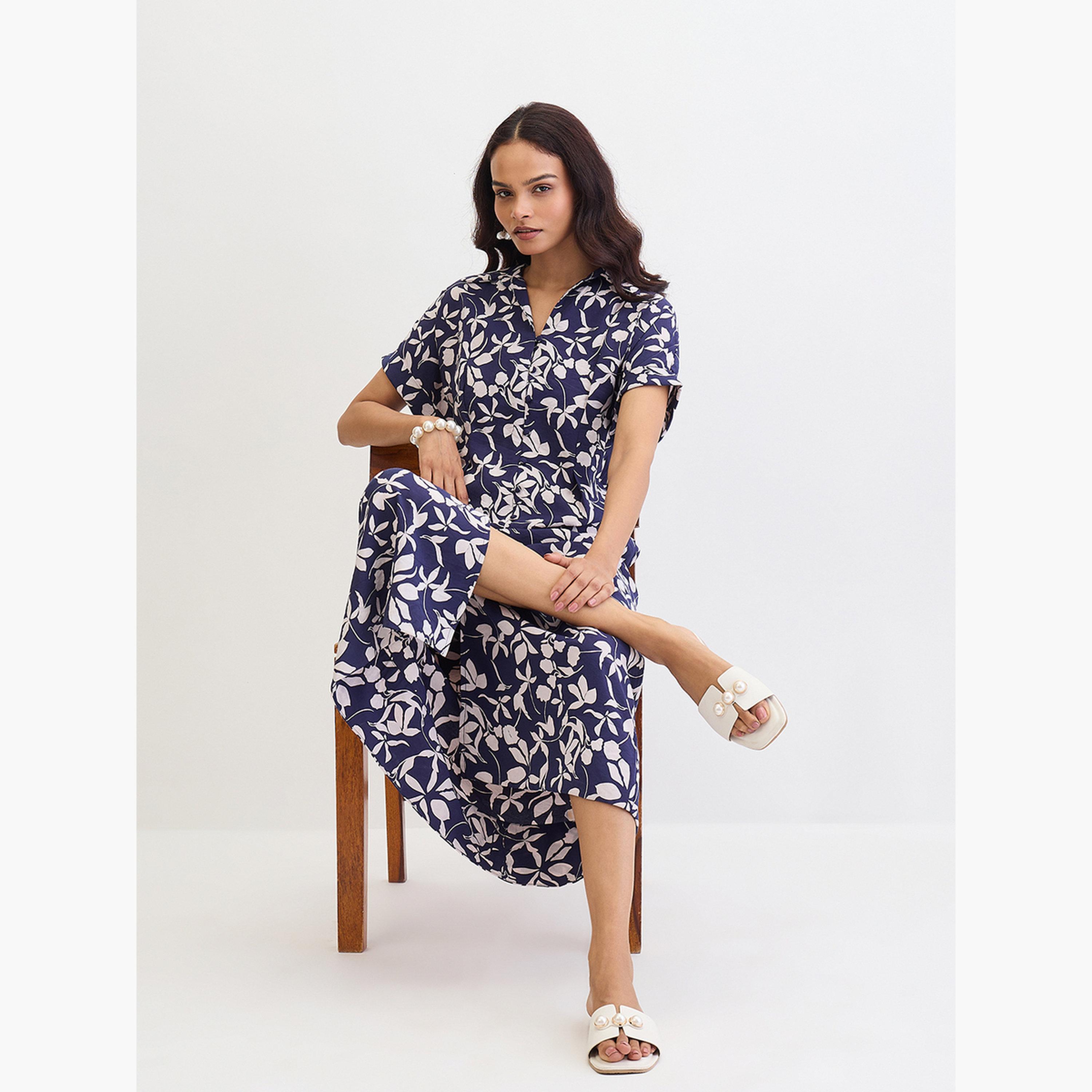 Femmella Blue Floral Print Shirt Maxi Dress-women-clothing-dresses-image-4