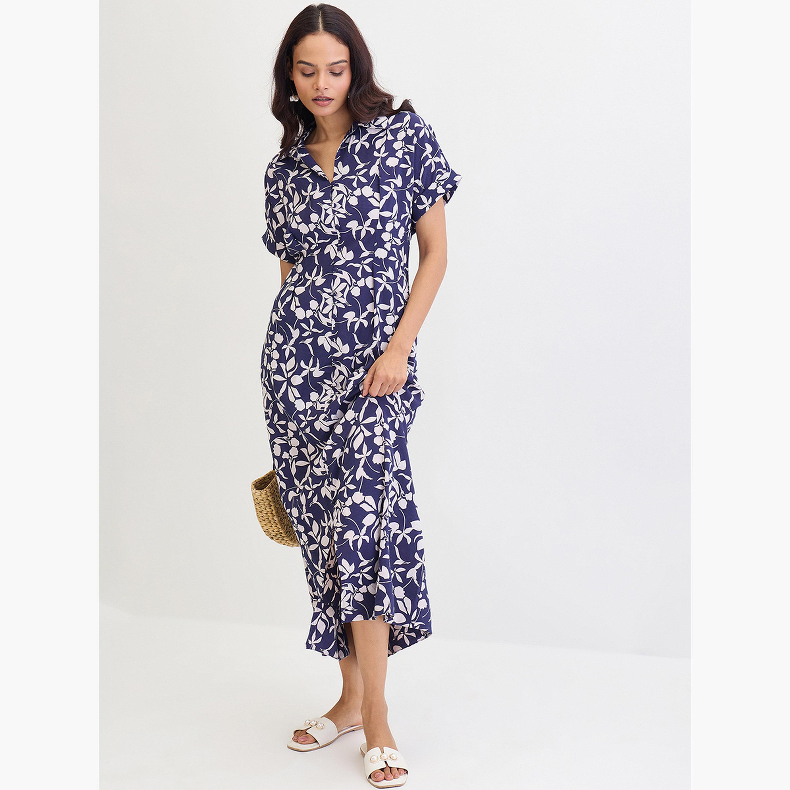 Femmella Blue Floral Print Shirt Maxi Dress-women-clothing-dresses-image-5