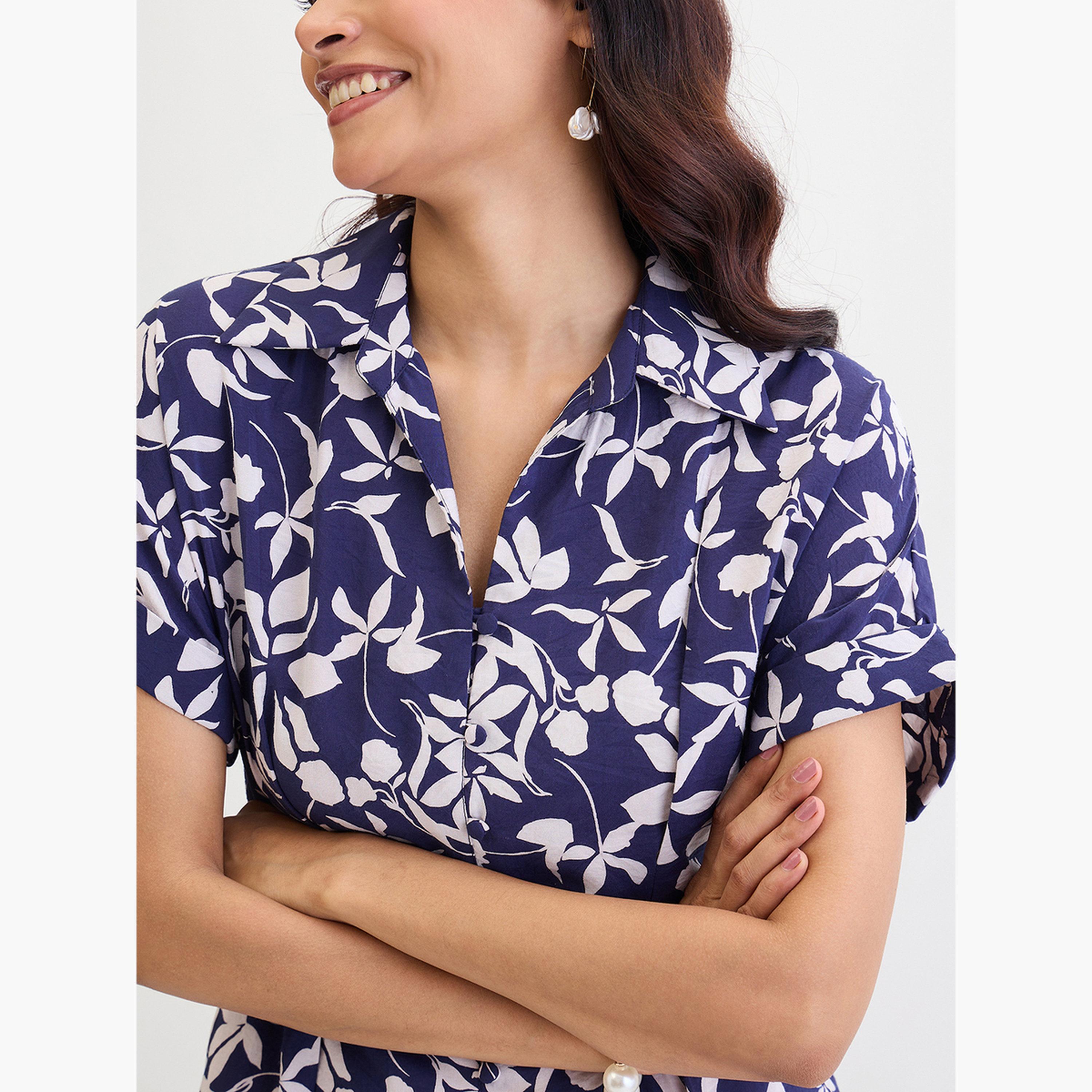 Femmella Blue Floral Print Shirt Maxi Dress-women-clothing-dresses-image-6