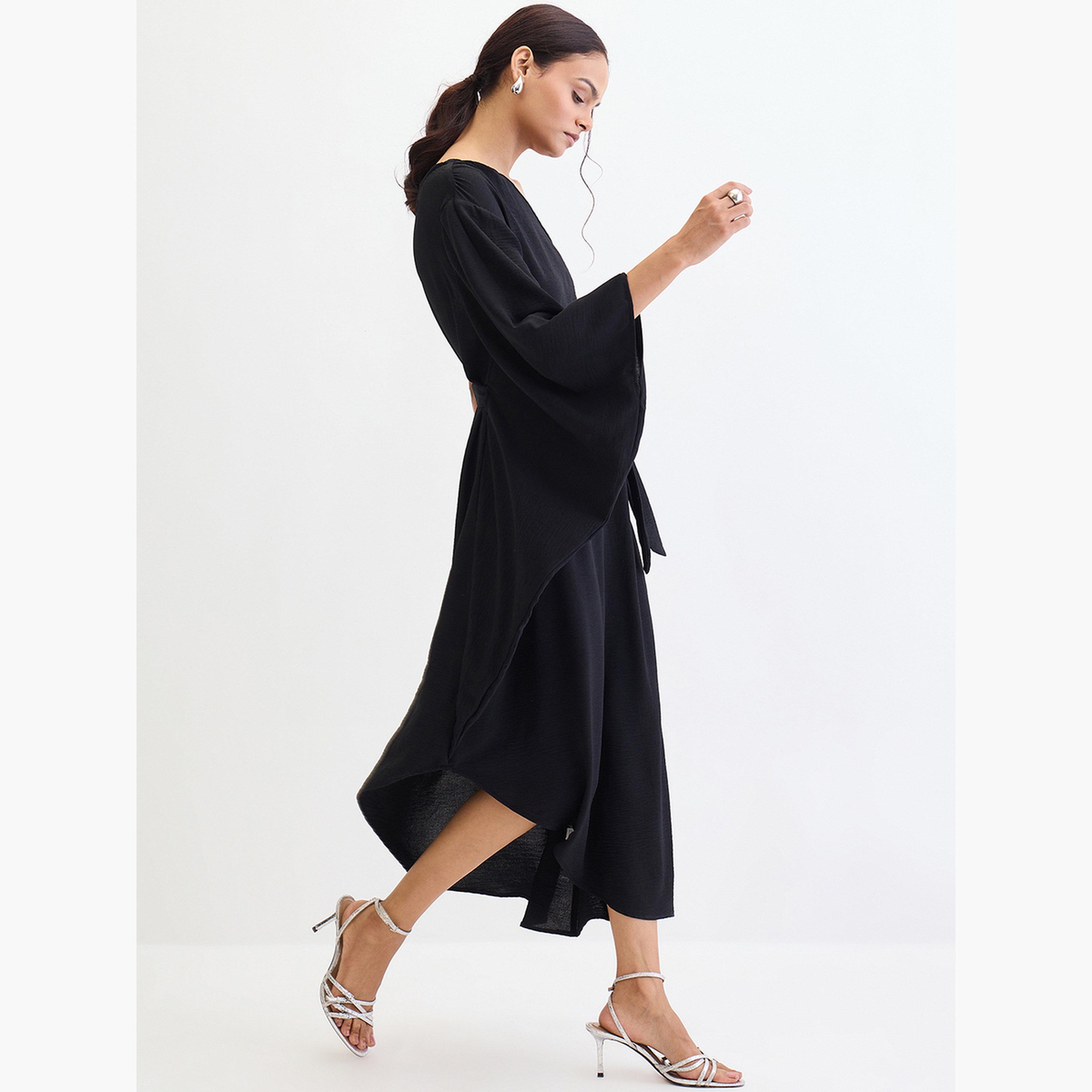 Femmella Black One Shoulder Asymmetric Midi Dress-women-clothing-dresses-image-3