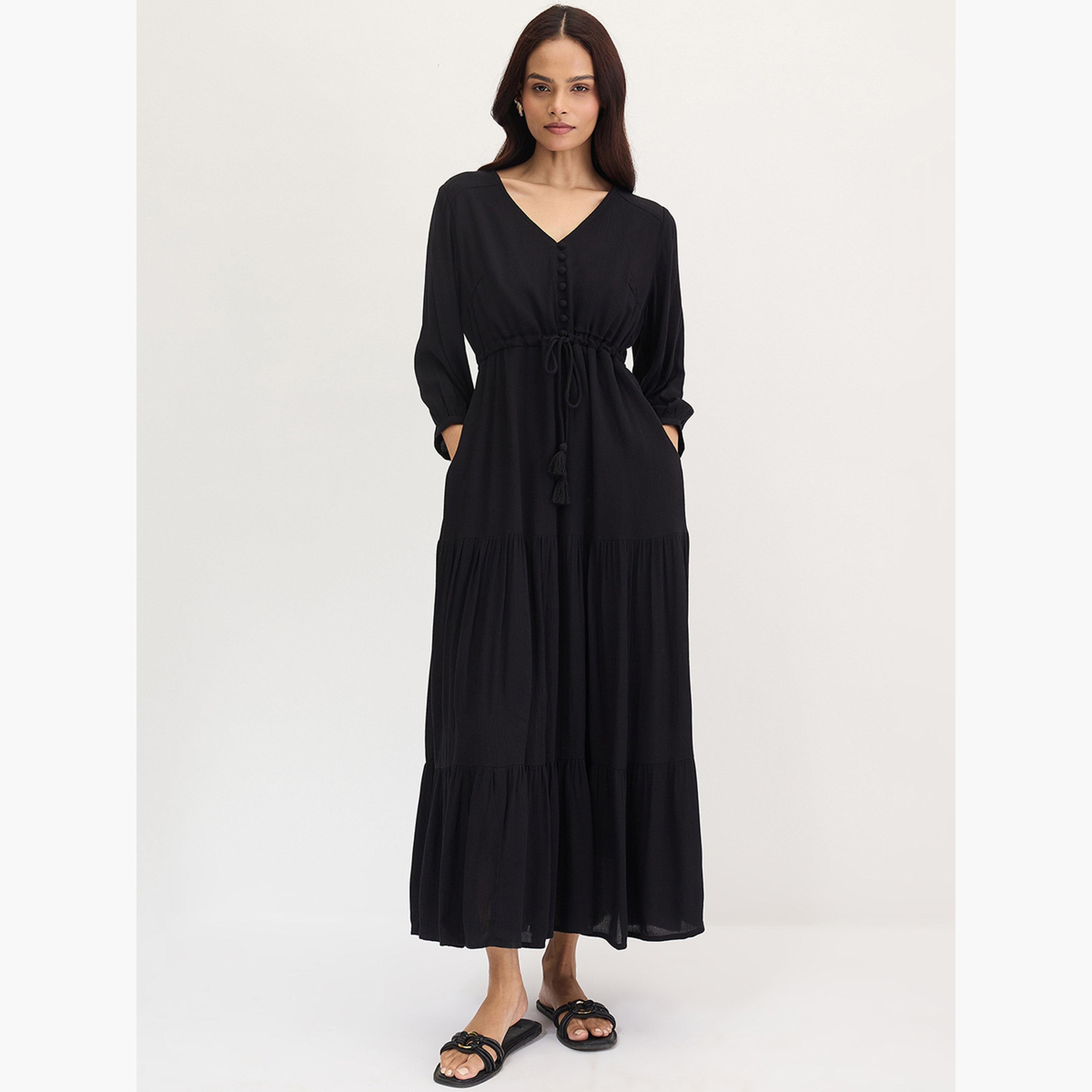 فيميلا - فستان ماكسي أسود متعدد الطبقات-women-clothing-dresses-image-1