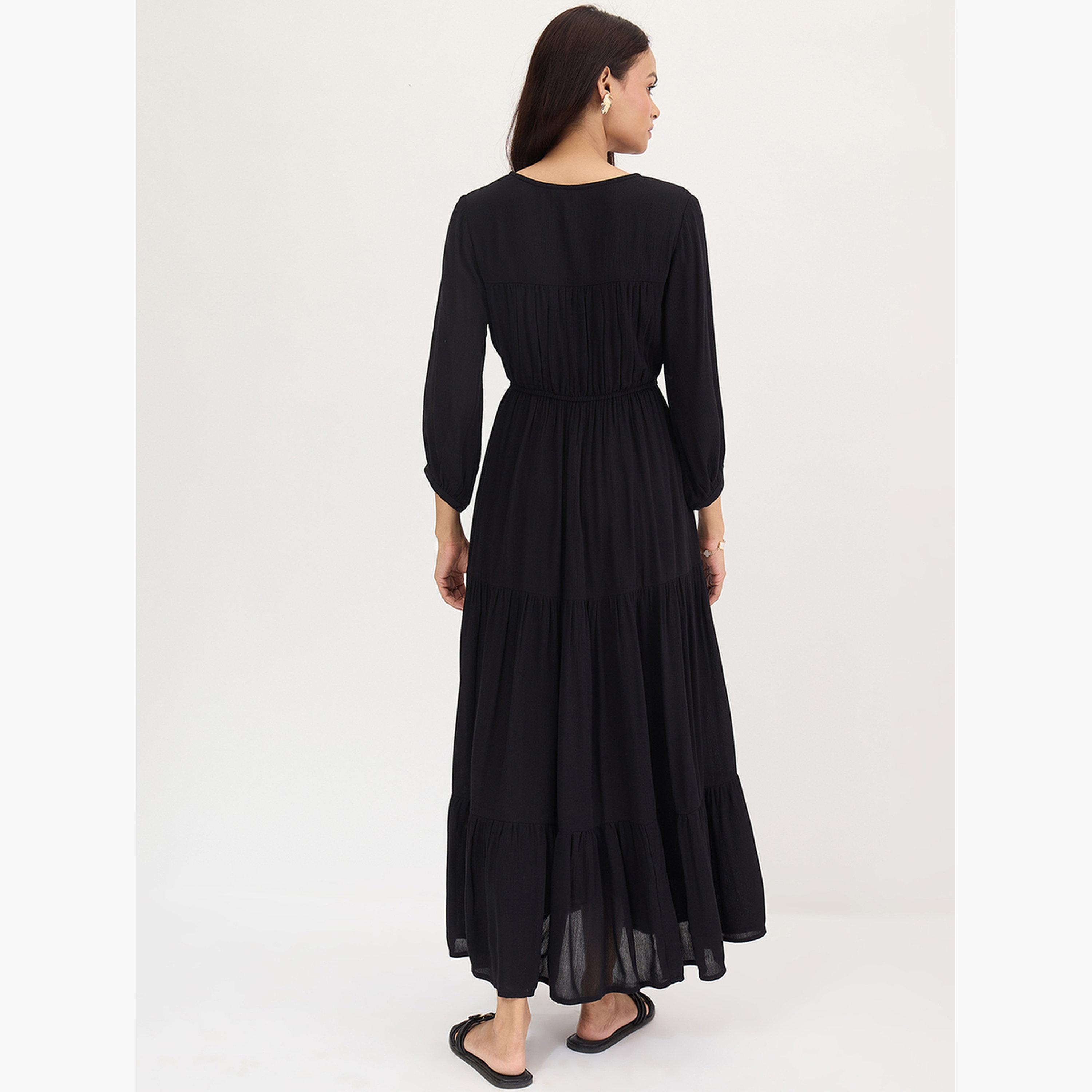 Femmella Black Crinkled Tiered Maxi Dress-women-clothing-dresses-image-2