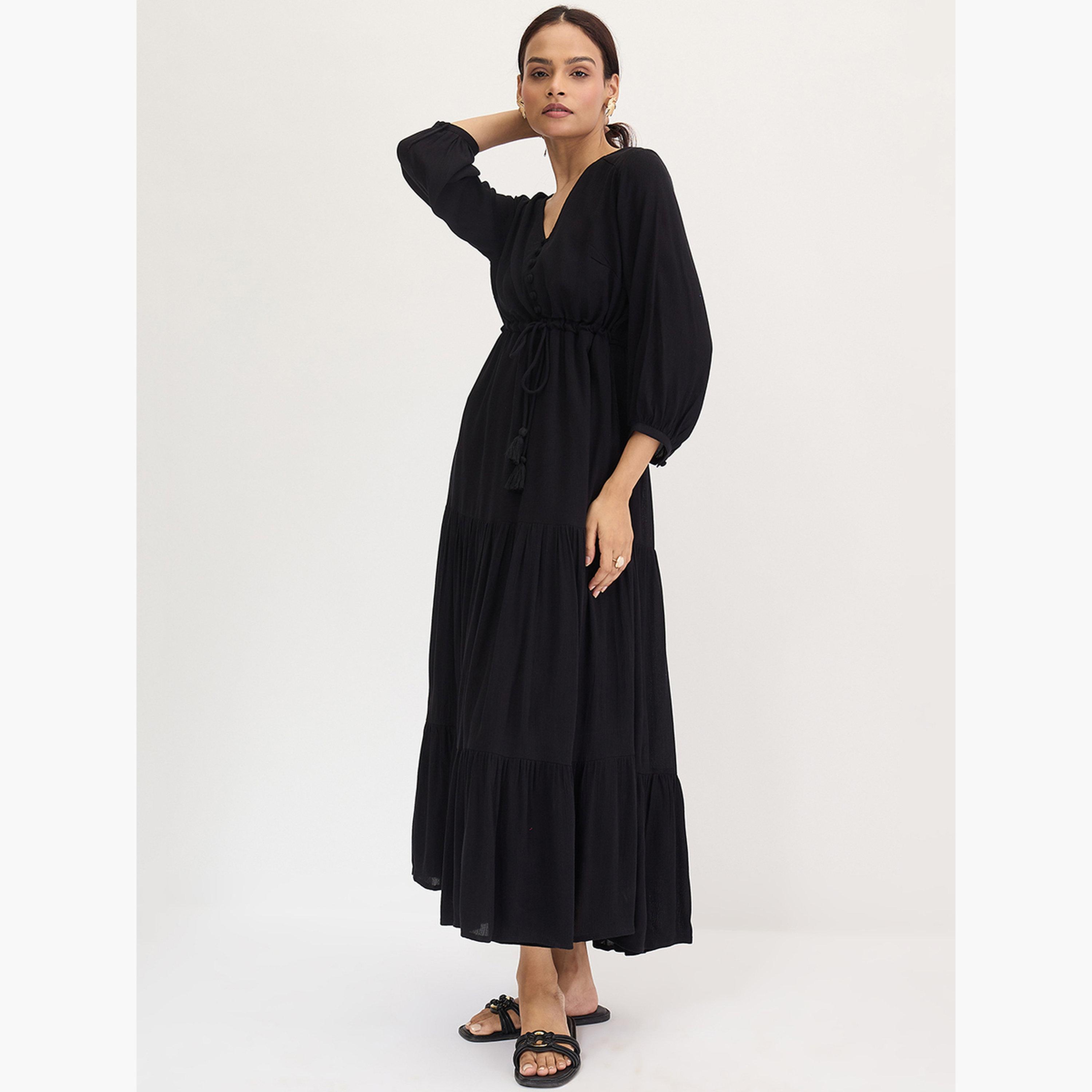 Femmella Black Crinkled Tiered Maxi Dress-women-clothing-dresses-image-3
